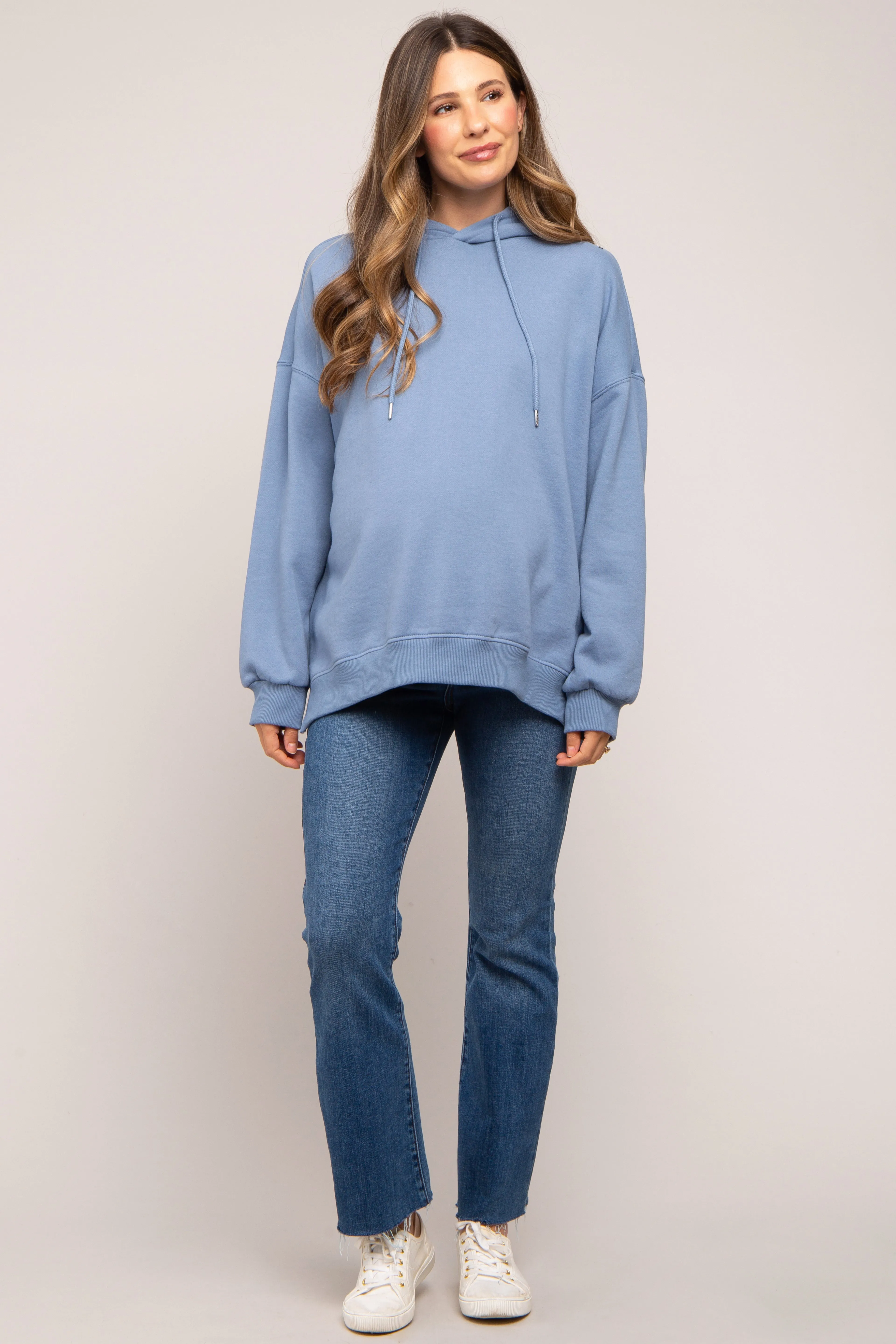 Blue Drawstring Maternity Hoodie sold by Pinkblush