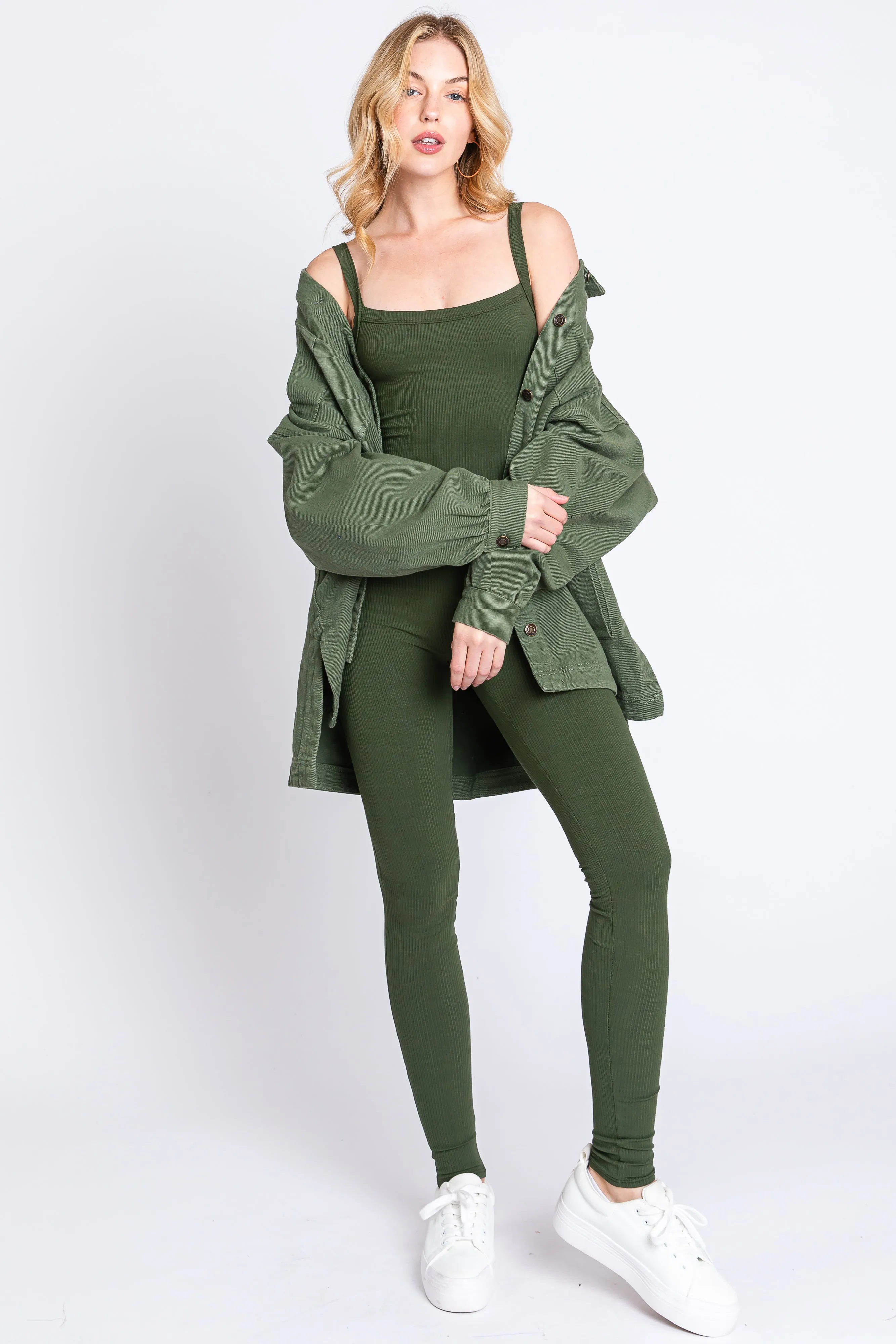 Olive Ribbed Sleeveless Jumpsuit sold by Pinkblush product image thumbnail 4