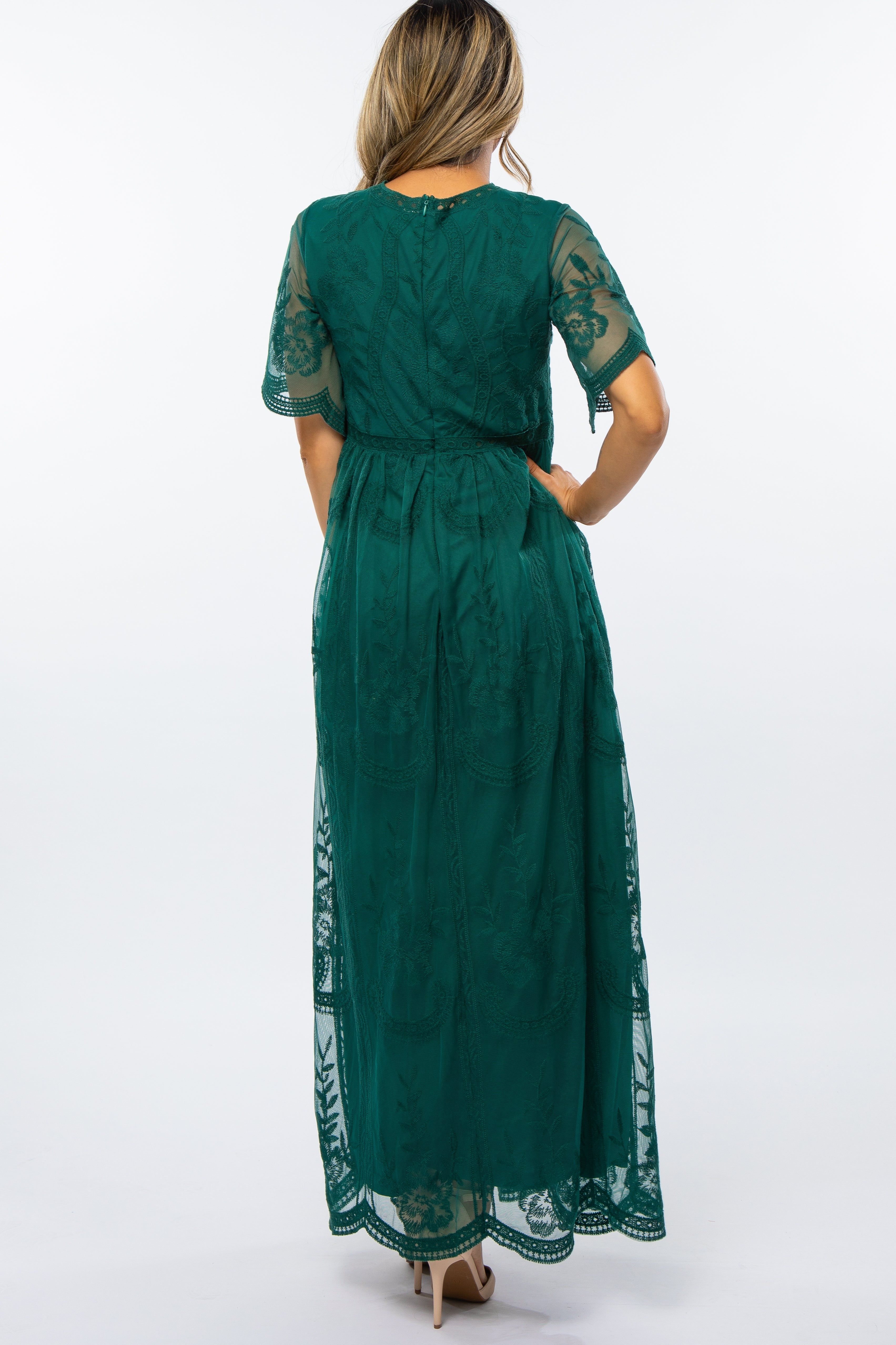 Forest Green Lace Mesh Overlay Maxi Dress sold by Pinkblush product image thumbnail 3