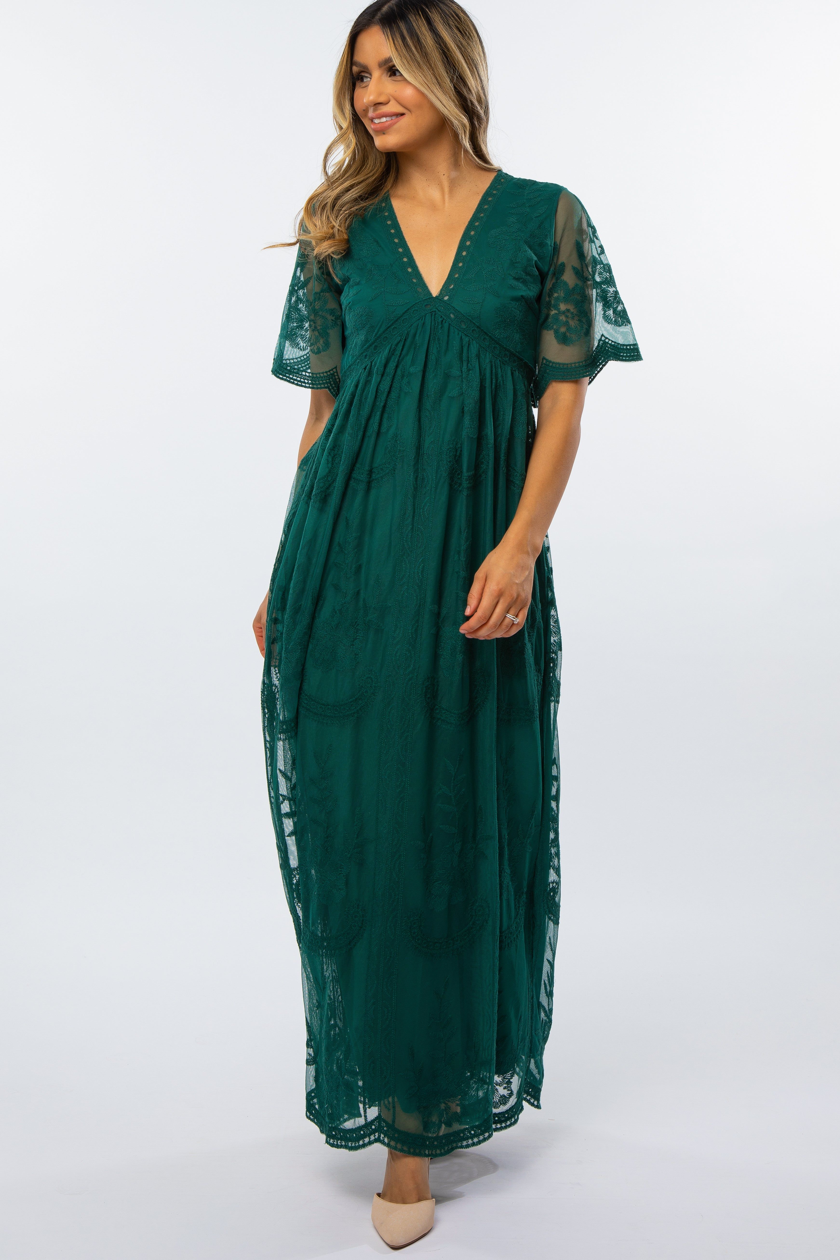 Forest Green Lace Mesh Overlay Maxi Dress sold by Pinkblush product image thumbnail 4