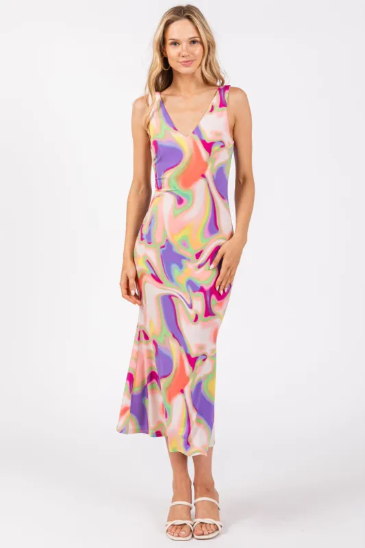 Multi-Color V-Neck Sleeveless Midi Dress sold by Pinkblush