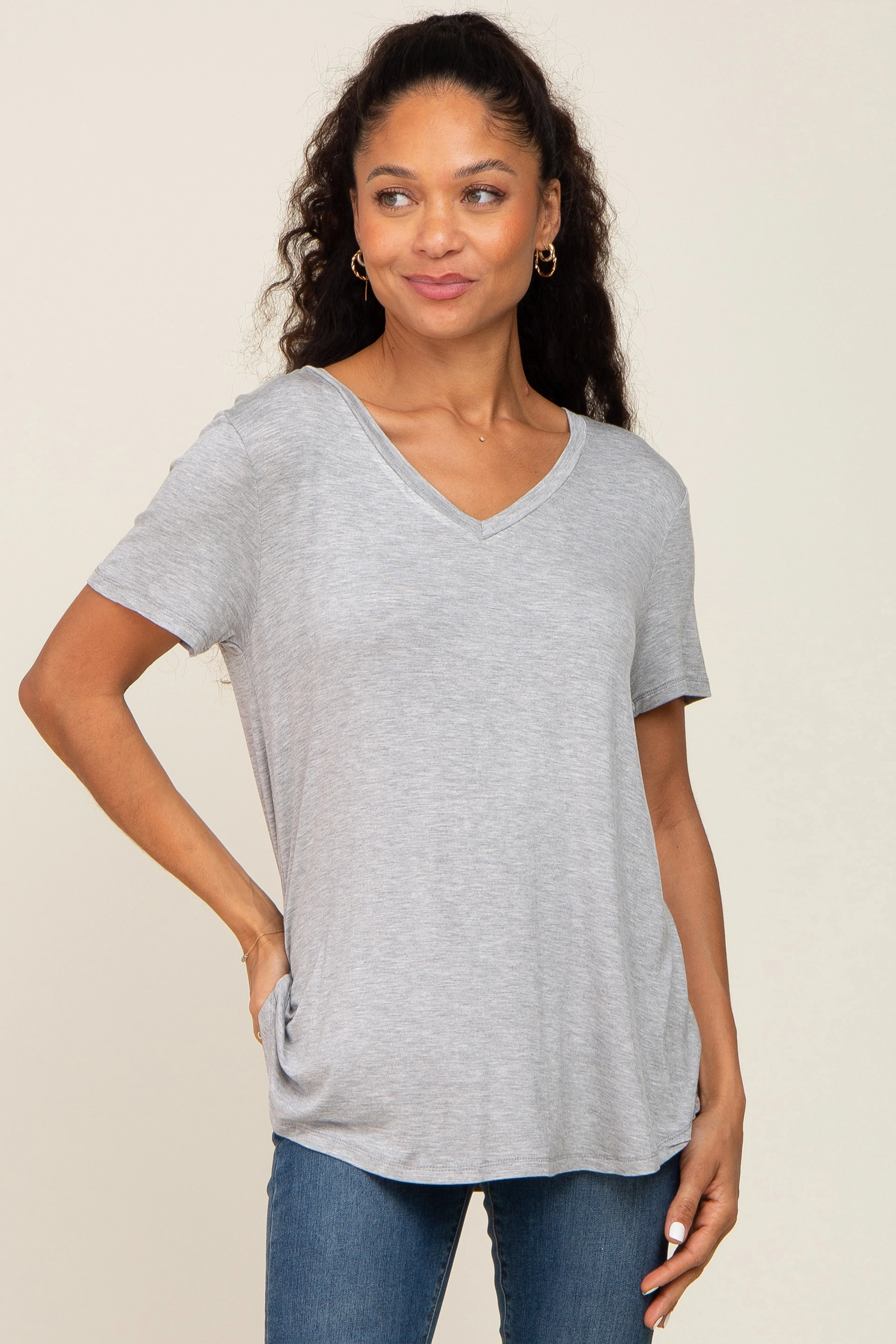Grey V-Neck Tee sold by Pinkblush