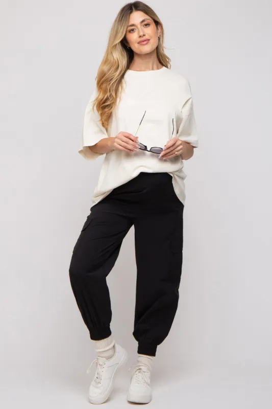 Black Cargo Maternity Joggers sold by Pinkblush