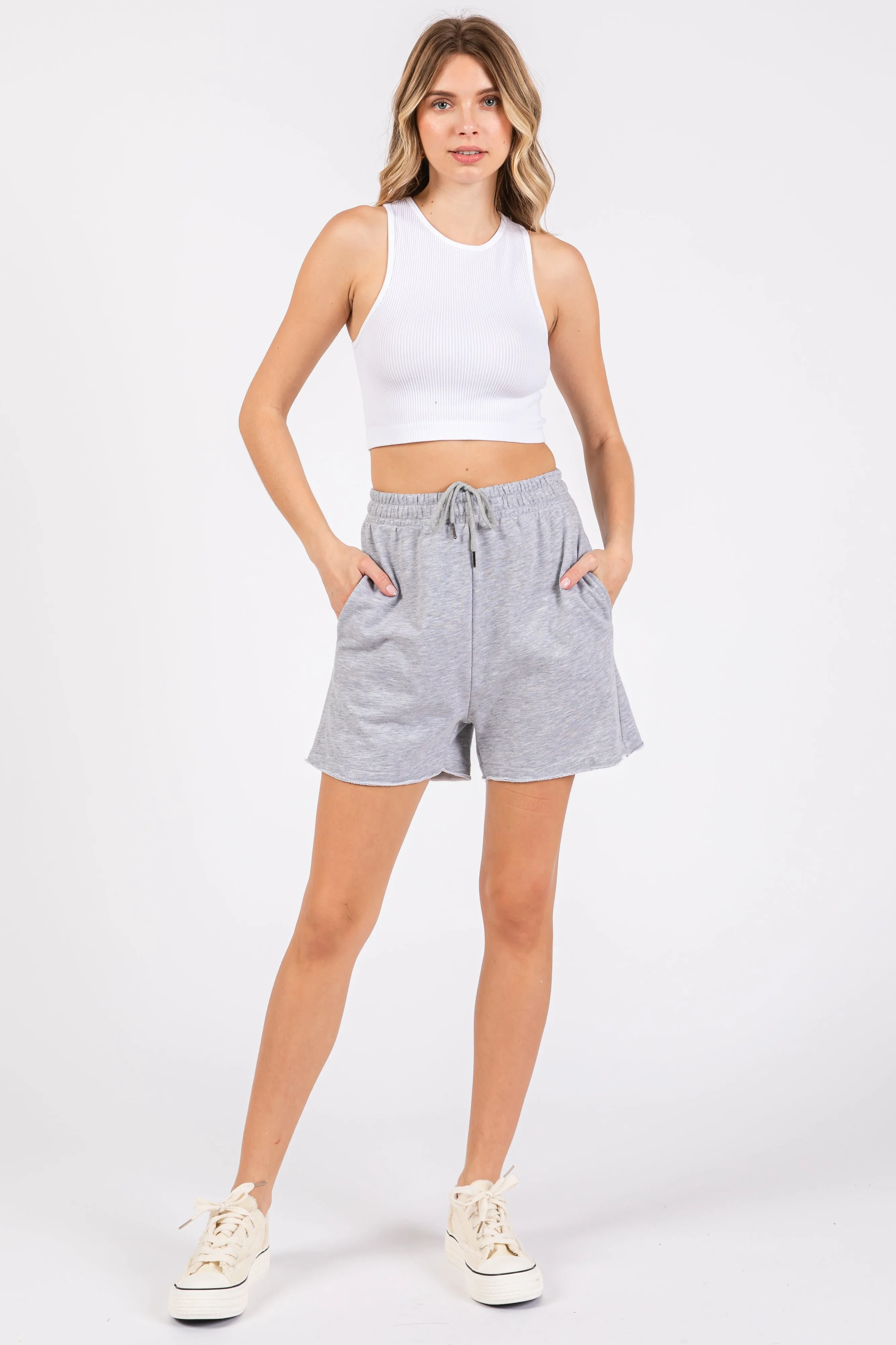 Grey Raw Edge Sweat Shorts sold by Pinkblush