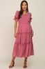 Mauve Smocked Puff Sleeve Tiered Maternity Midi Dress sold by Pinkblush