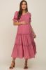 Mauve Smocked Puff Sleeve Tiered Maternity Midi Dress sold by Pinkblush