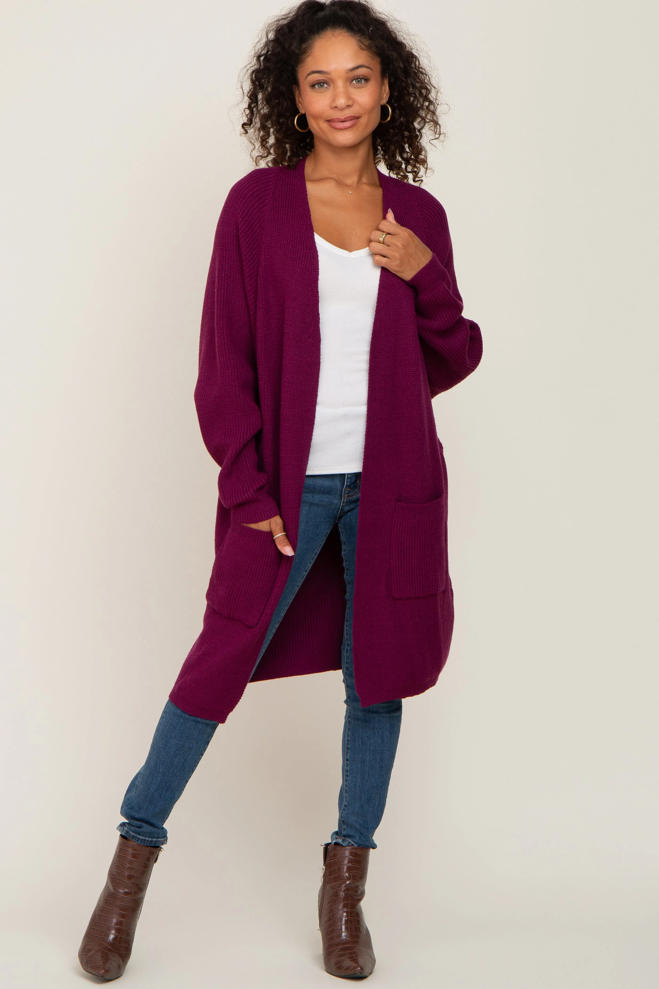 Plum Pocketed Knit Cardigan sold by Pinkblush product image thumbnail 4