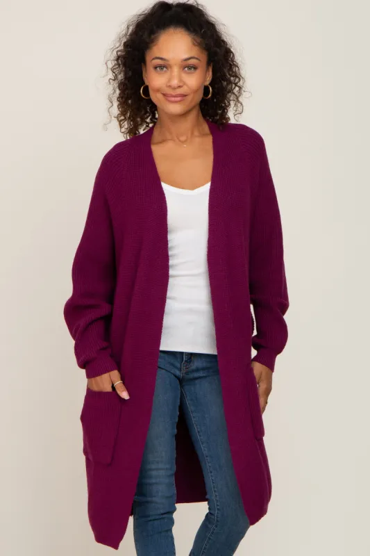 Plum Pocketed Knit Cardigan sold by Pinkblush