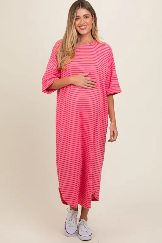 Fuchsia Striped Terry Maternity Maxi Dress sold by Pinkblush