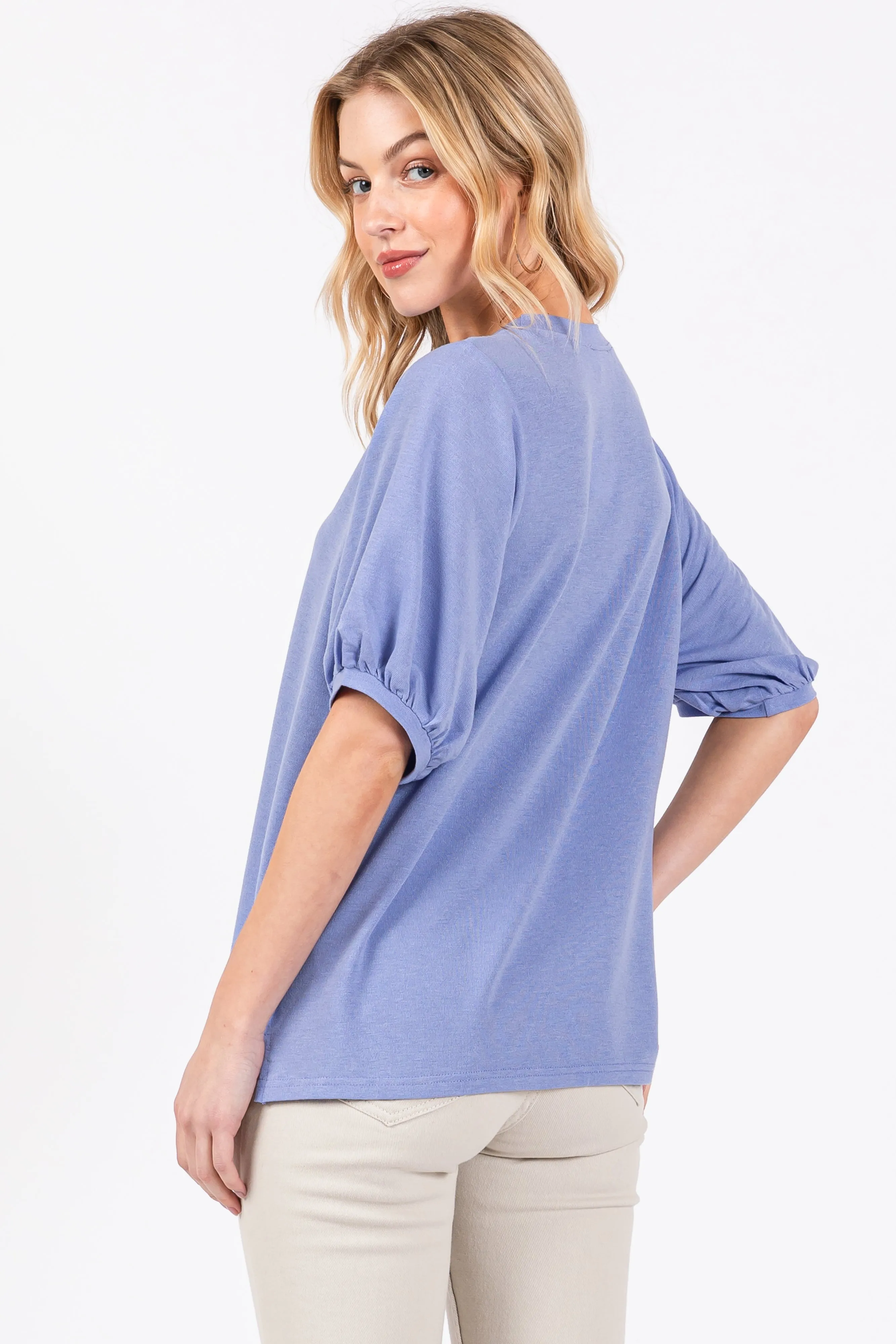 Light Blue Short Puff Sleeve Top sold by Pinkblush product image thumbnail 3