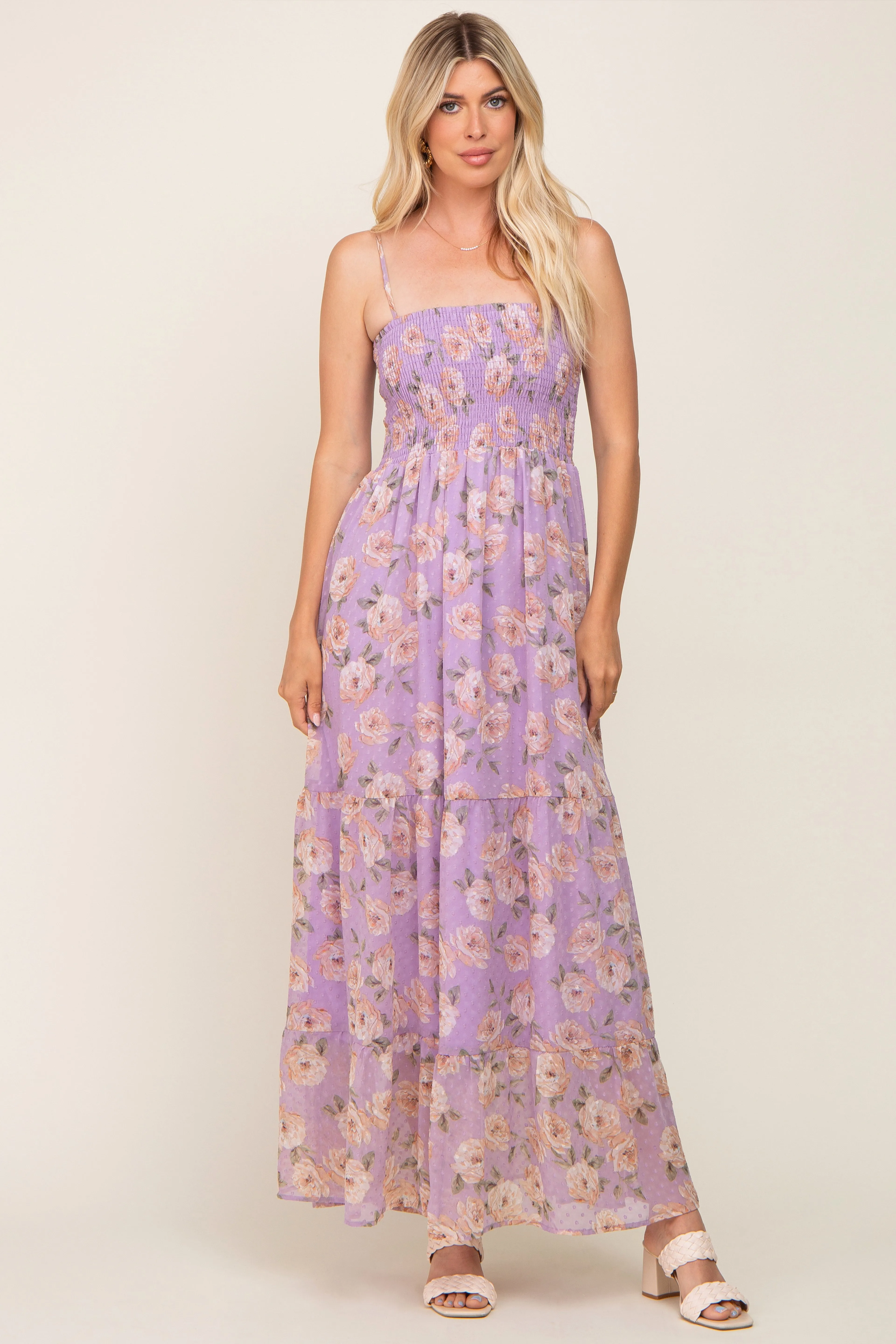 Lavender Floral Swiss Dot Smocked Maxi Dress sold by Pinkblush product image thumbnail 5
