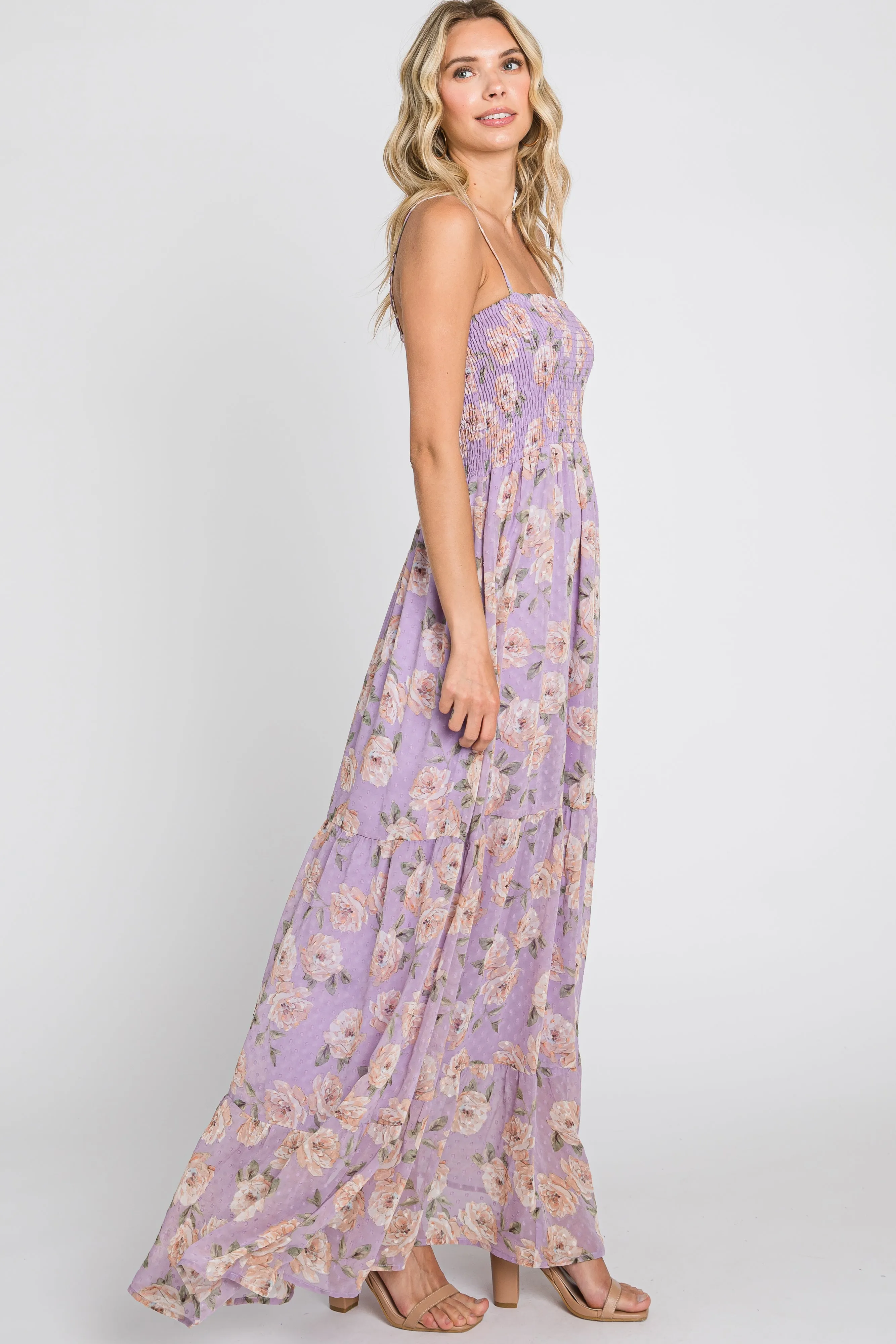 Lavender Floral Swiss Dot Smocked Maxi Dress sold by Pinkblush product image thumbnail 2