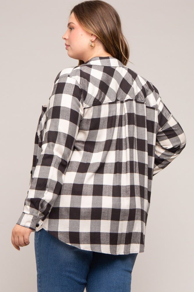 Cream Checkered Maternity Plus Long Sleeve Button Down Top sold by Pinkblush product image thumbnail 3