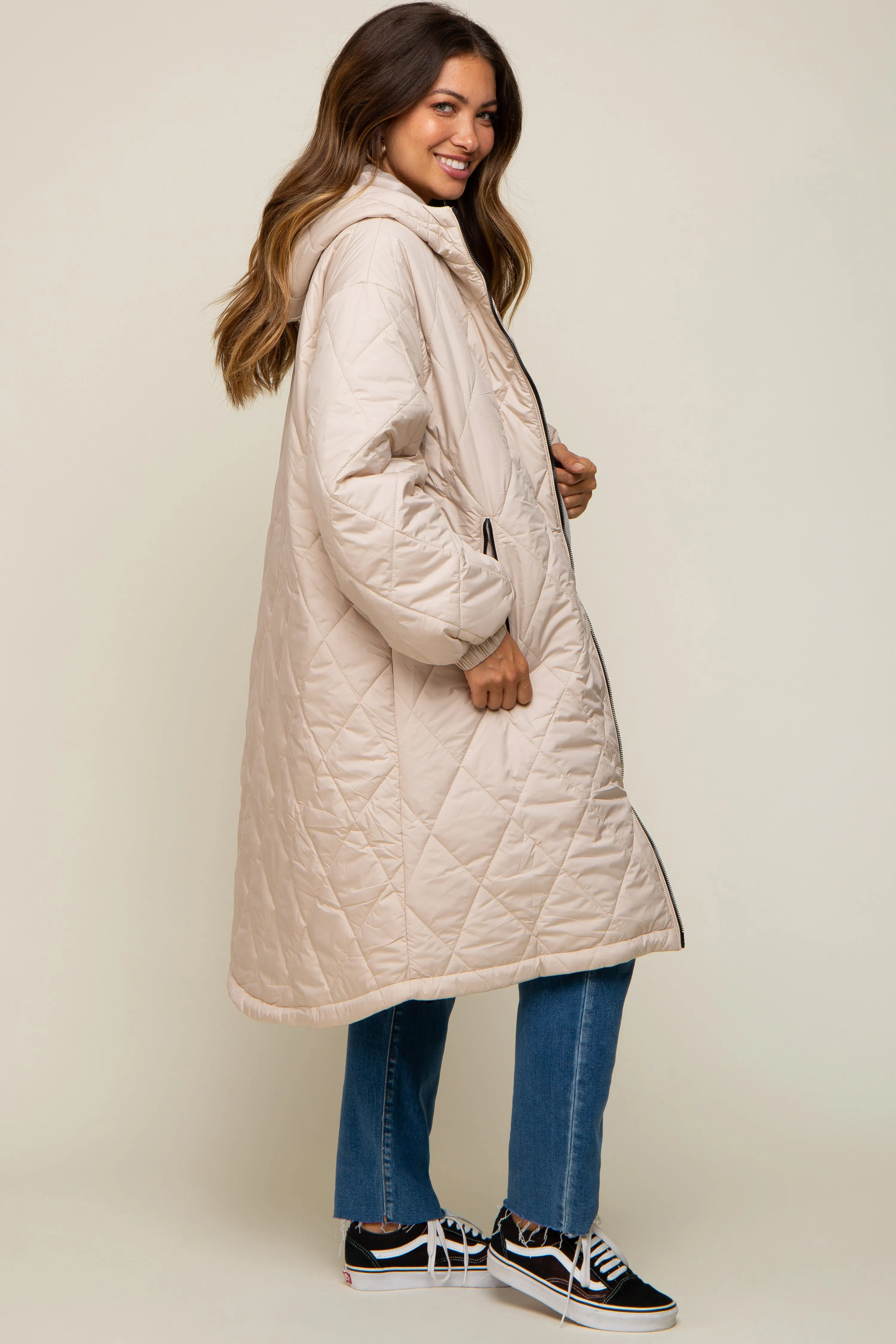Beige Quilted Long Maternity Puffer Jacket sold by Pinkblush product image thumbnail 3