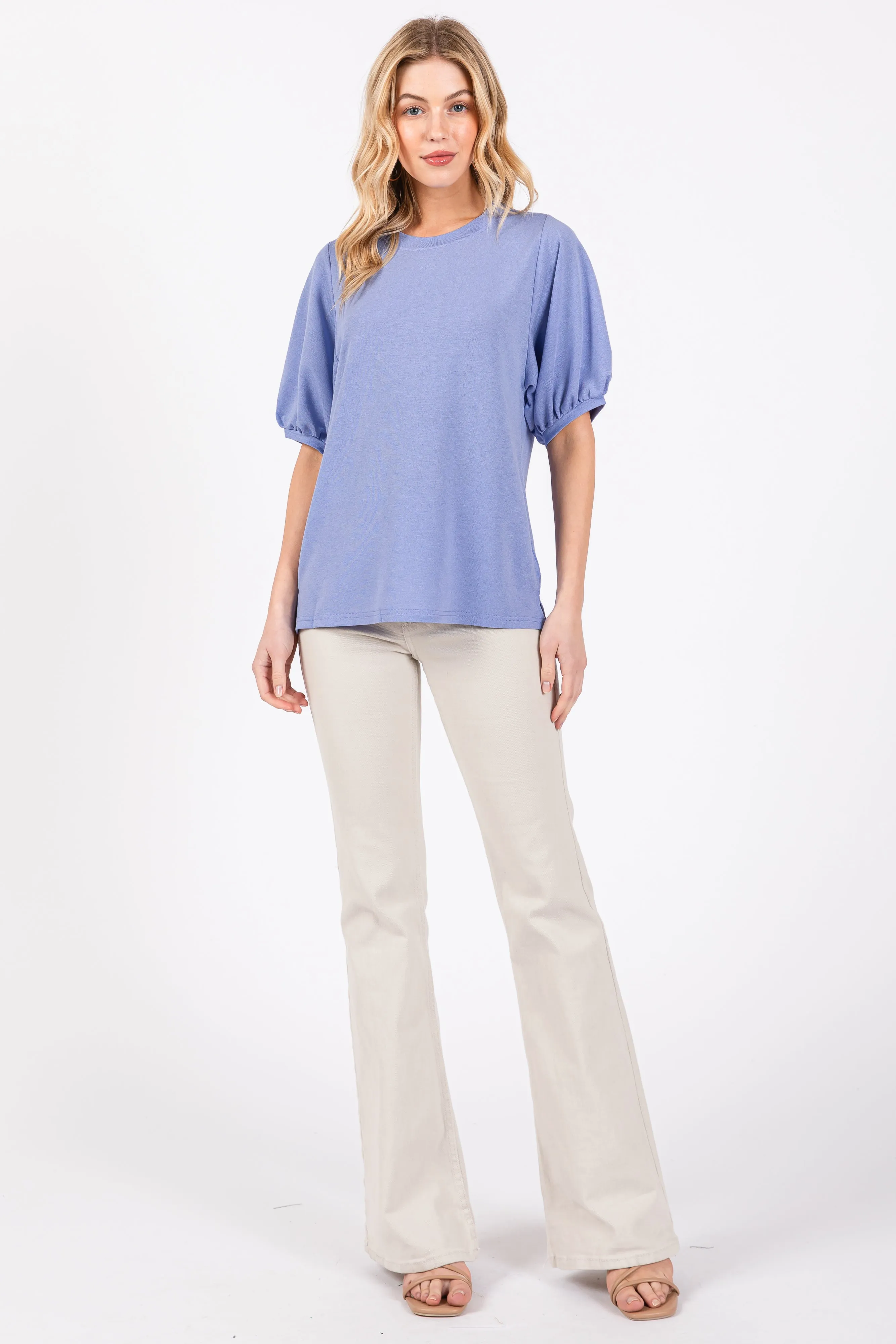 Light Blue Short Puff Sleeve Top sold by Pinkblush product image thumbnail 4