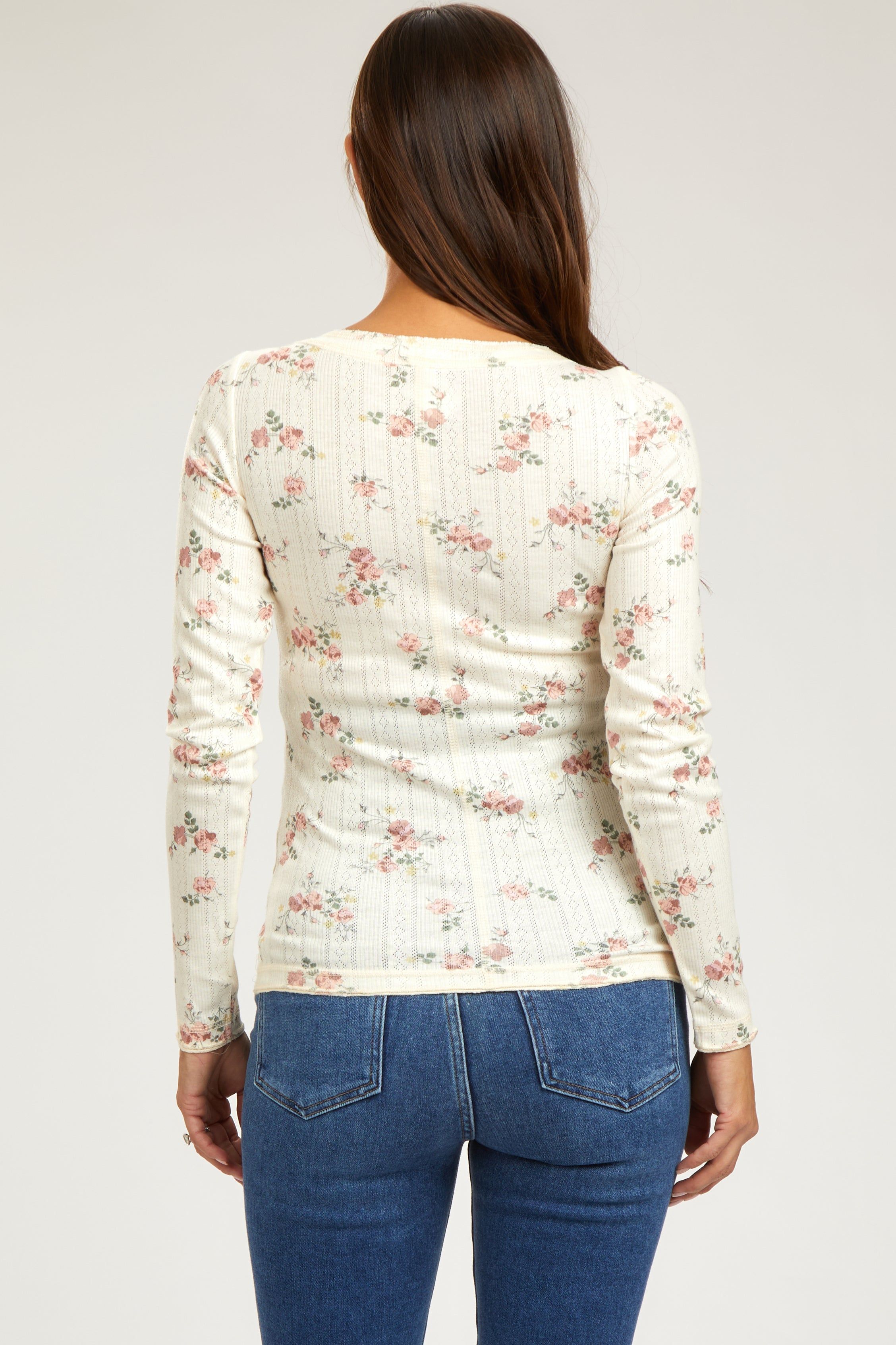 Mauve Floral Long Sleeve Henley Maternity Top sold by Pinkblush product image thumbnail 3