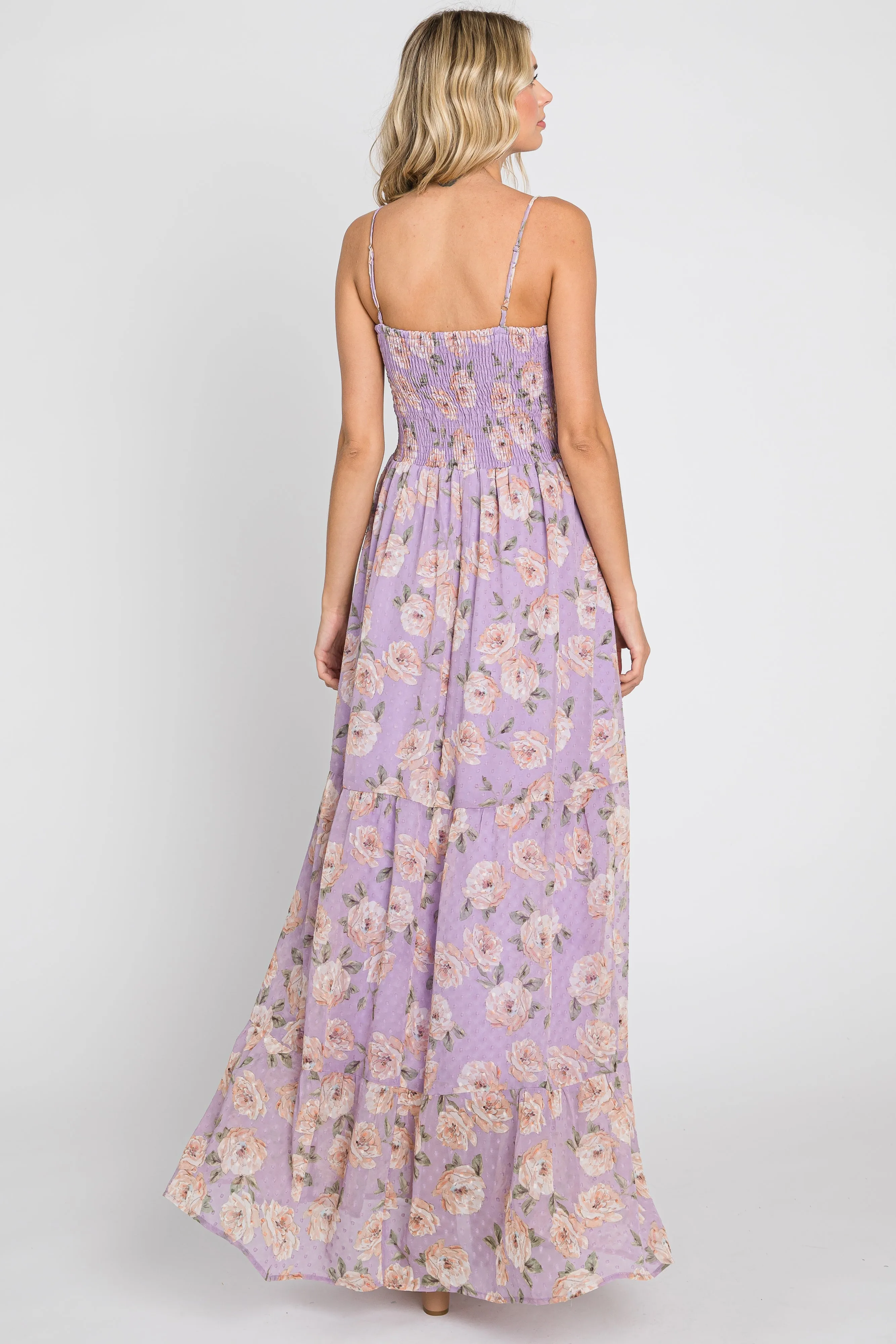 Lavender Floral Swiss Dot Smocked Maxi Dress sold by Pinkblush product image thumbnail 3