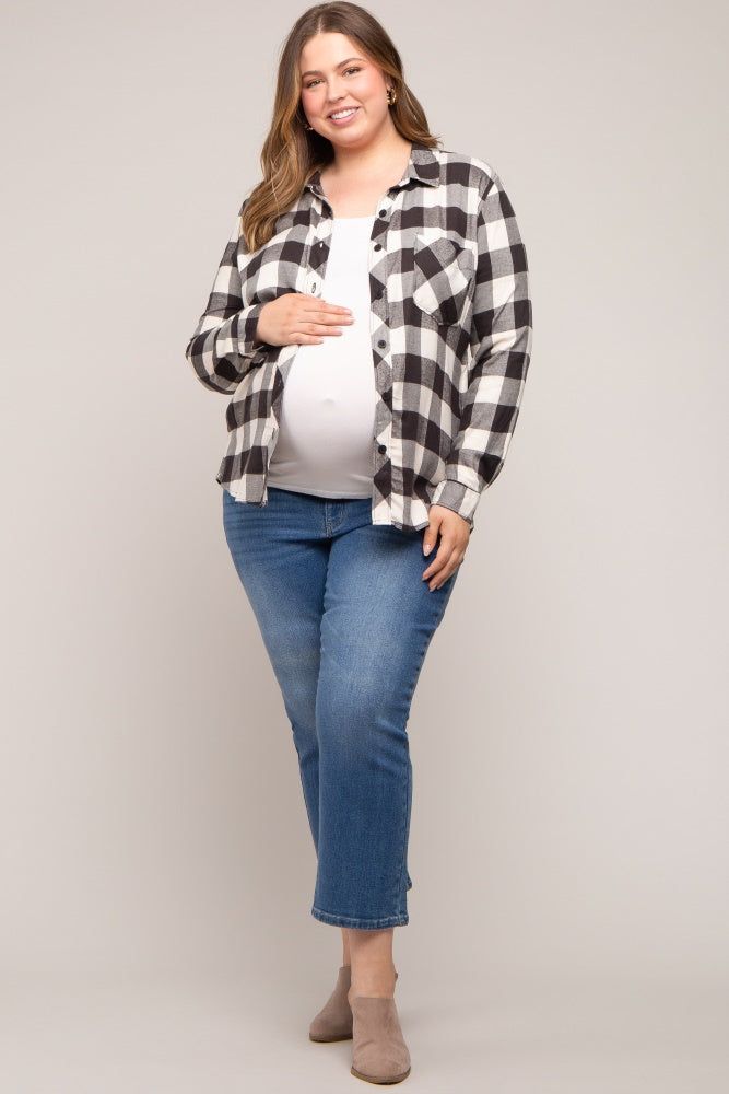 Cream Checkered Maternity Plus Long Sleeve Button Down Top sold by Pinkblush product image thumbnail 4