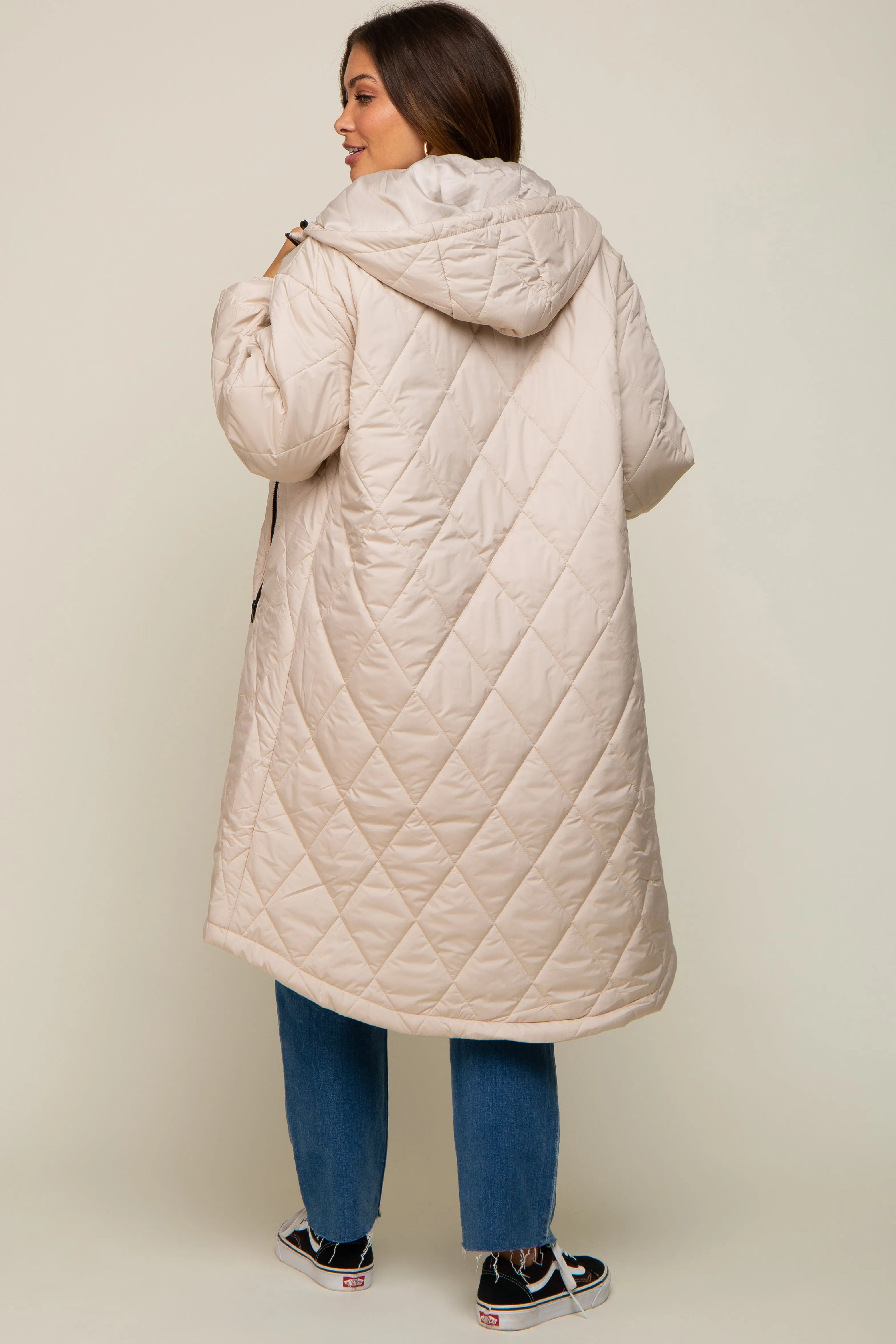 Beige Quilted Long Maternity Puffer Jacket sold by Pinkblush product image thumbnail 4