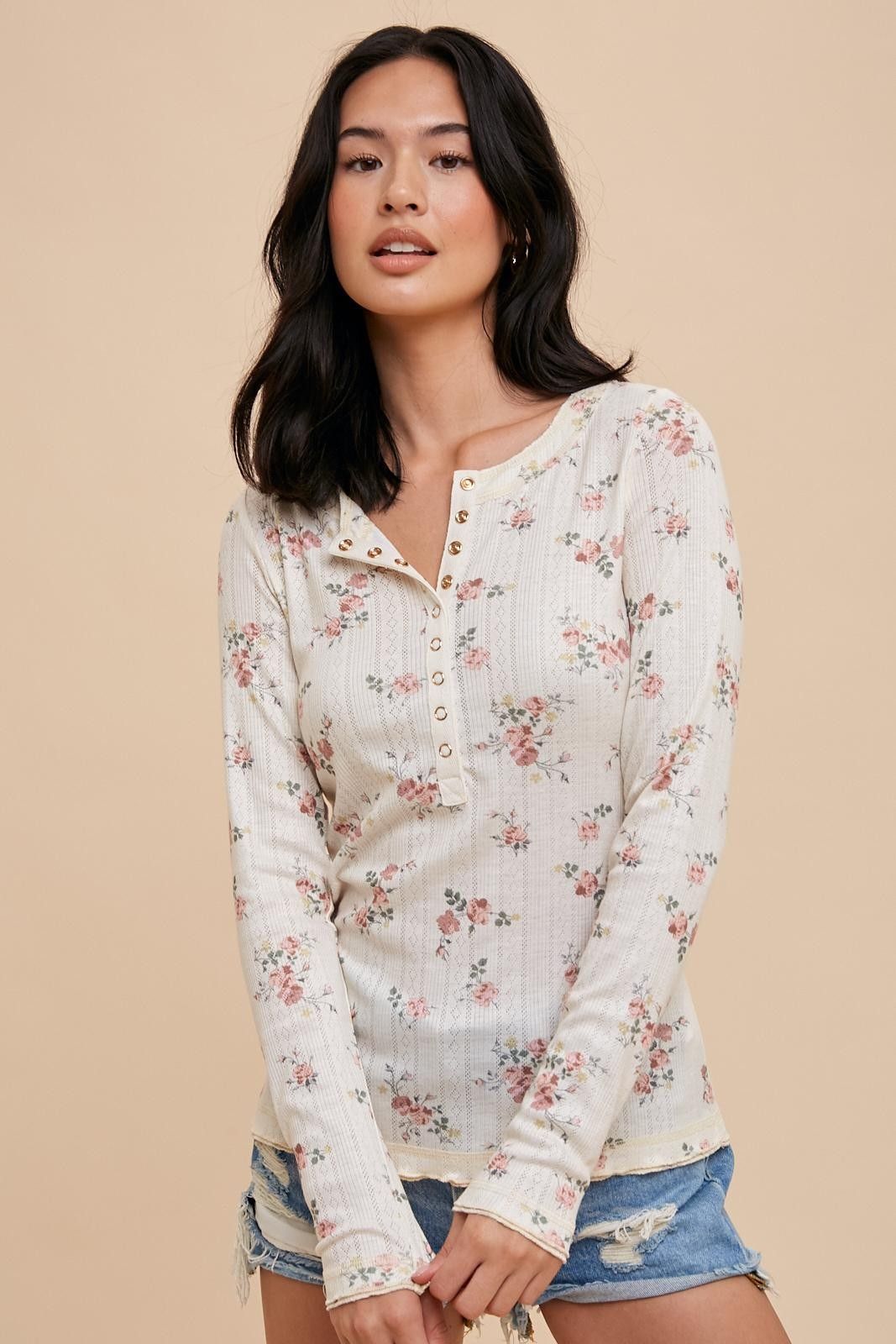 Mauve Floral Long Sleeve Henley Maternity Top sold by Pinkblush product image thumbnail 4