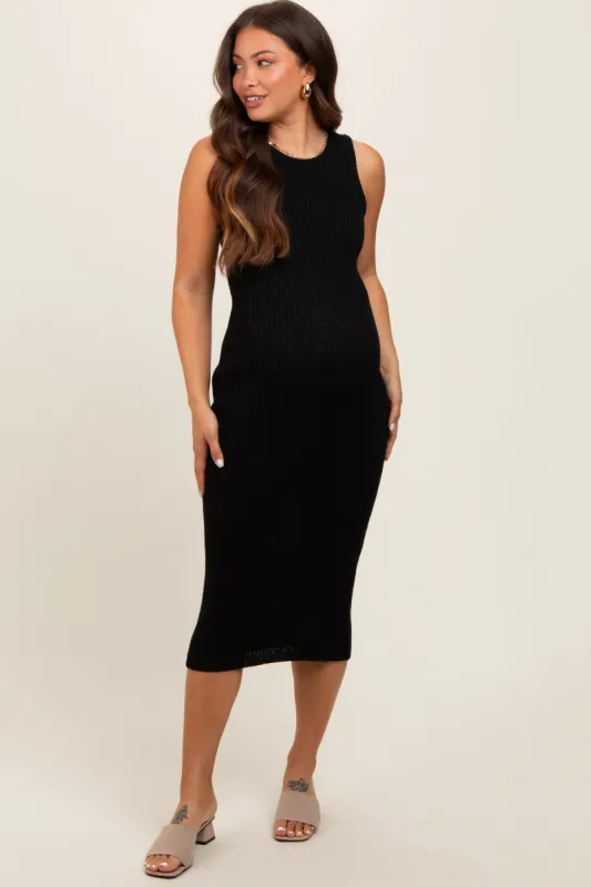 Black Sleeveless Sweater Knit Maternity Midi Dress sold by Pinkblush