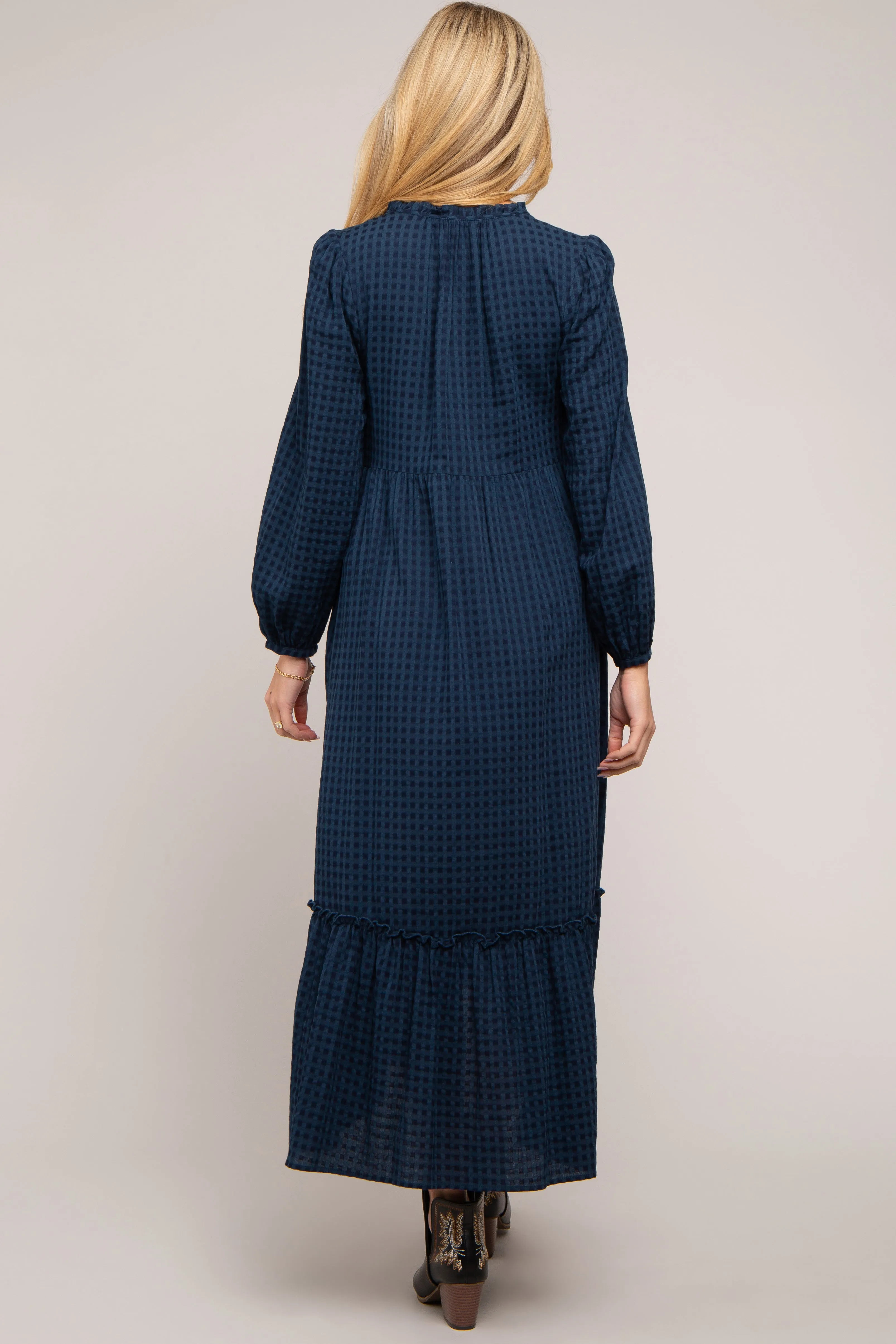 Navy Gingham Button Maternity Midi Dress sold by Pinkblush product image thumbnail 3