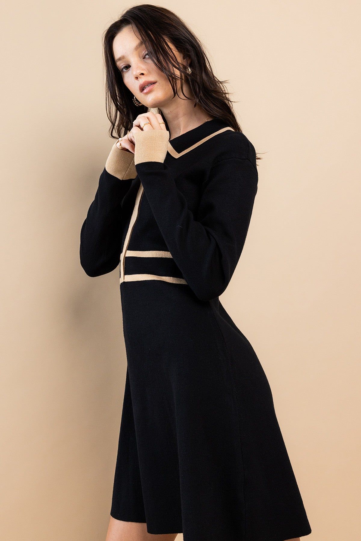 Black Basic Collared Sweater Mini Dress sold by Pinkblush product image thumbnail 3