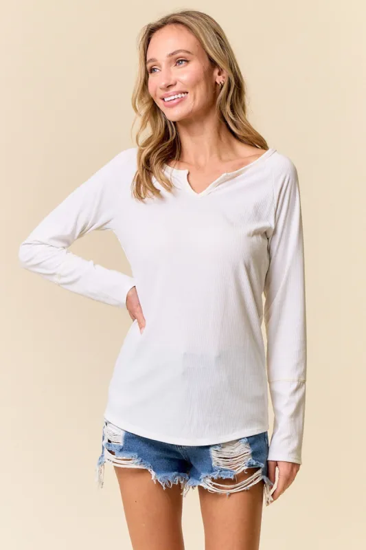 Ivory V-Neck Long Sleeve sold by Pinkblush