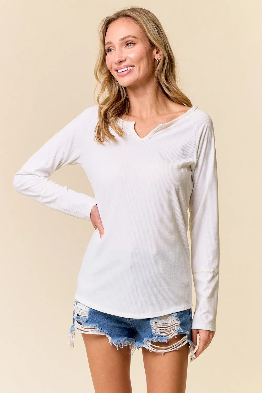 Ivory V-Neck Long Sleeve sold by Pinkblush