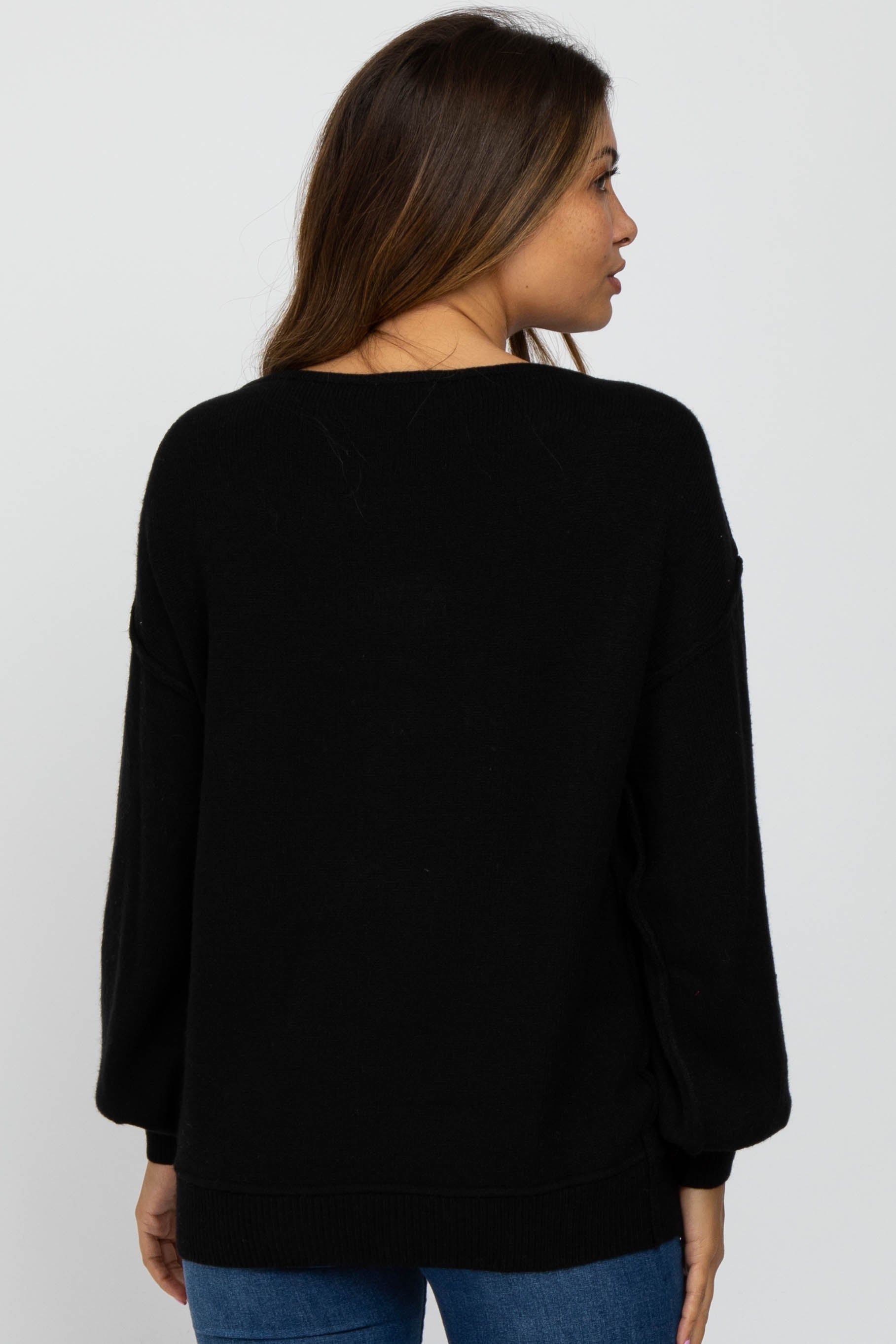 Black Boat Neck Bubble Sleeve Maternity Sweater sold by Pinkblush product image thumbnail 3
