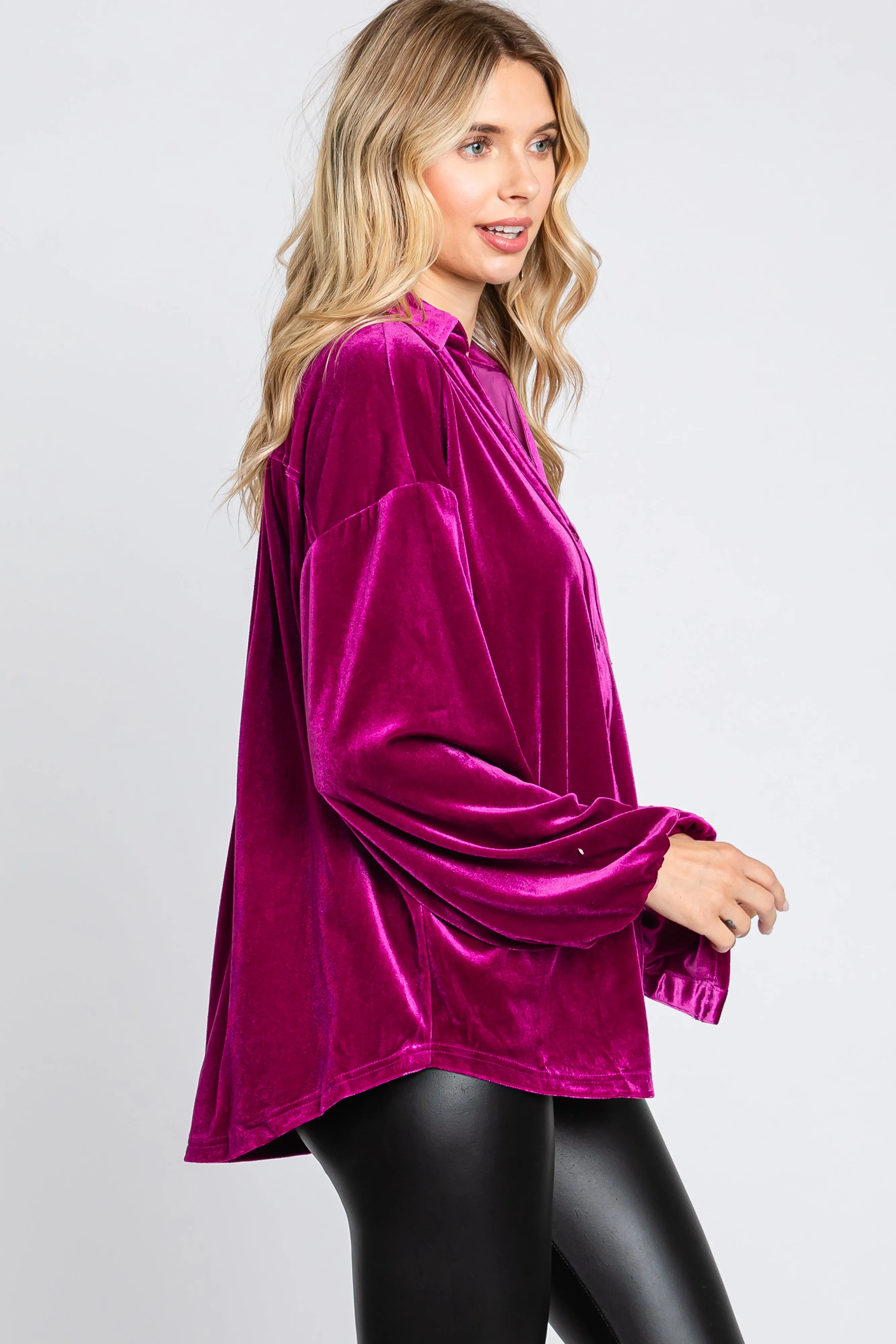 Magenta Velvet Button Fron Collared Blouse sold by Pinkblush product image thumbnail 2