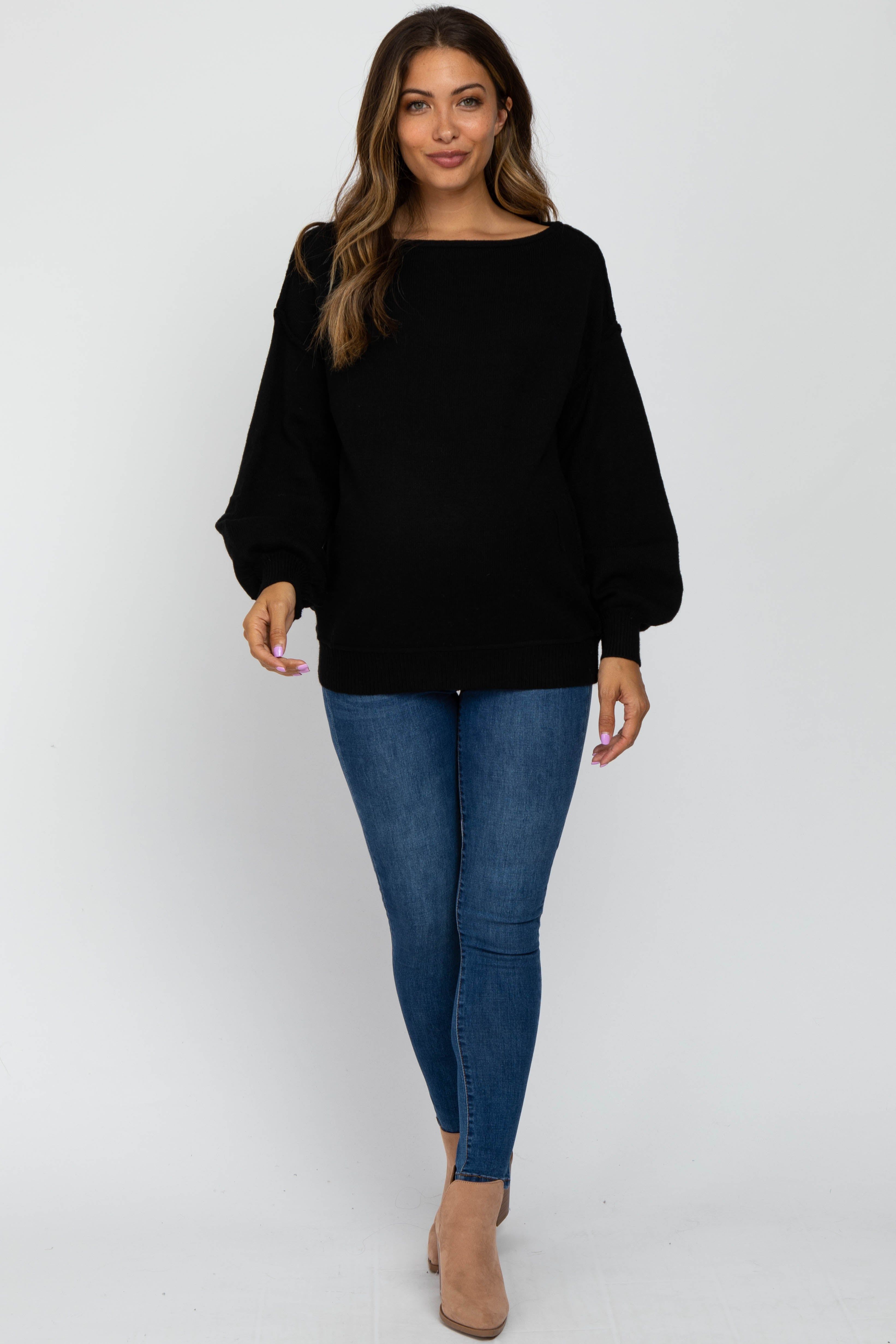 Black Boat Neck Bubble Sleeve Maternity Sweater sold by Pinkblush product image thumbnail 4