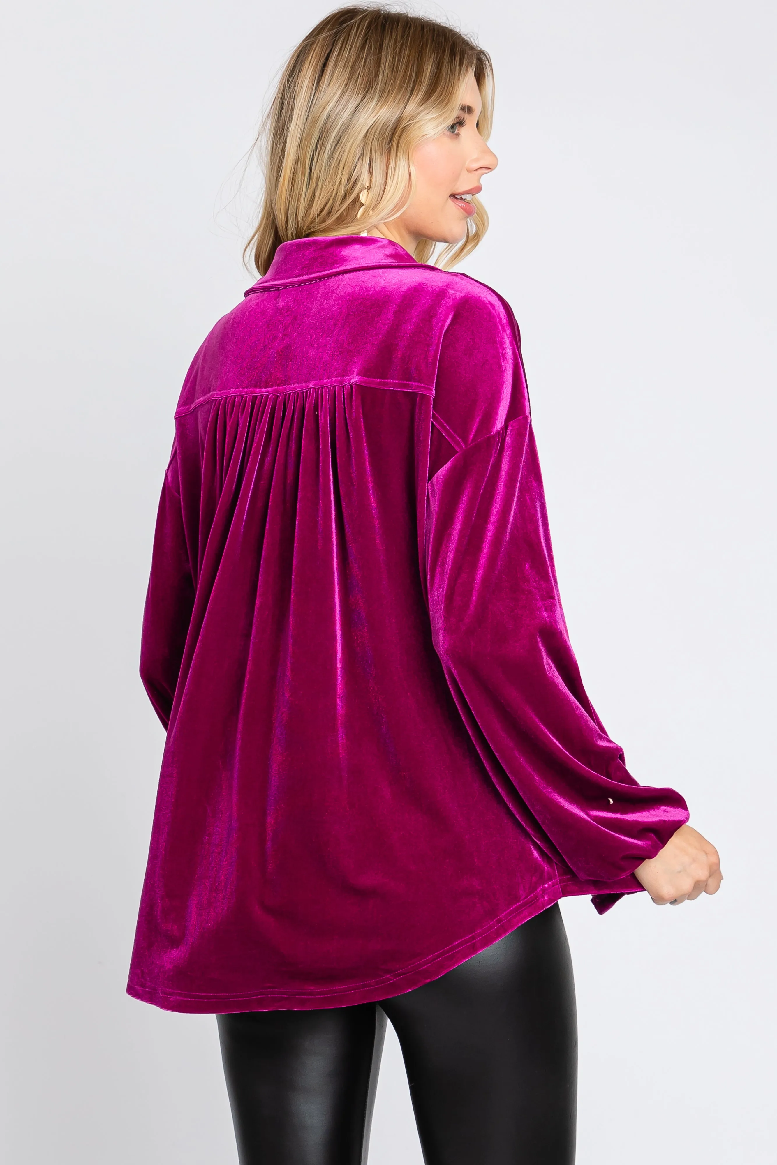 Magenta Velvet Button Fron Collared Blouse sold by Pinkblush product image thumbnail 3