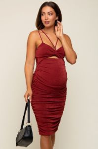 Rust Strappy Cutout Fitted Maternity Midi Dress sold by Pinkblush