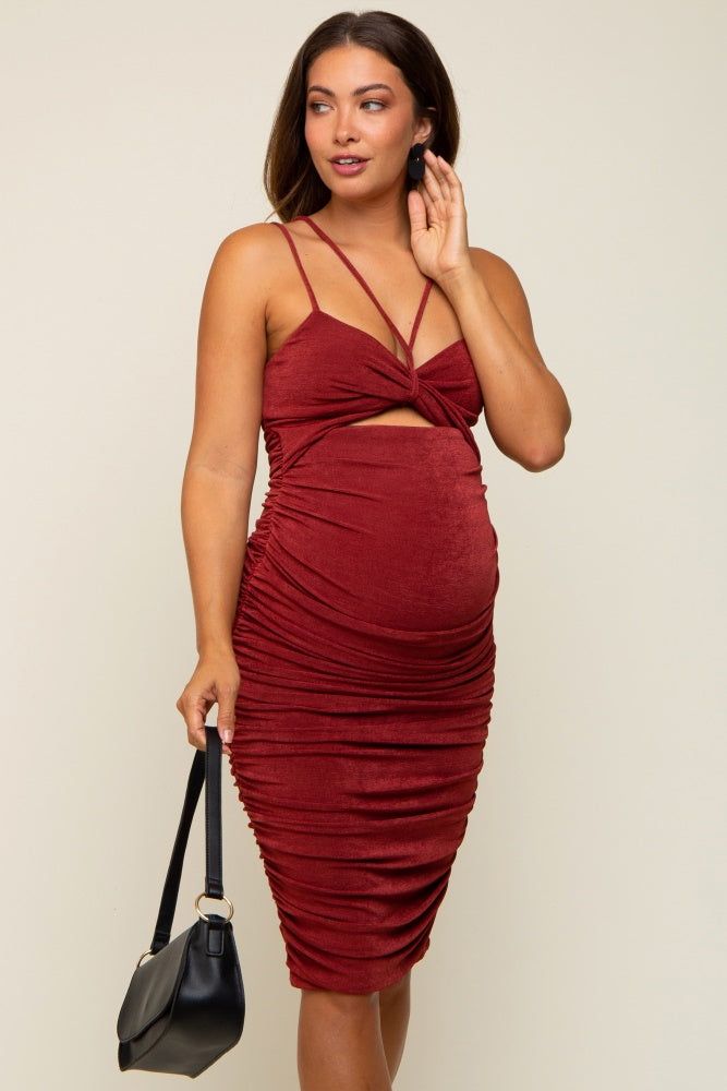 Rust Strappy Cutout Fitted Maternity Midi Dress sold by Pinkblush product image thumbnail 3