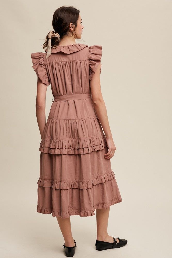 Mocha Ruffle Loose Tiered Silhouette Maxi Dress sold by Pinkblush product image thumbnail 3