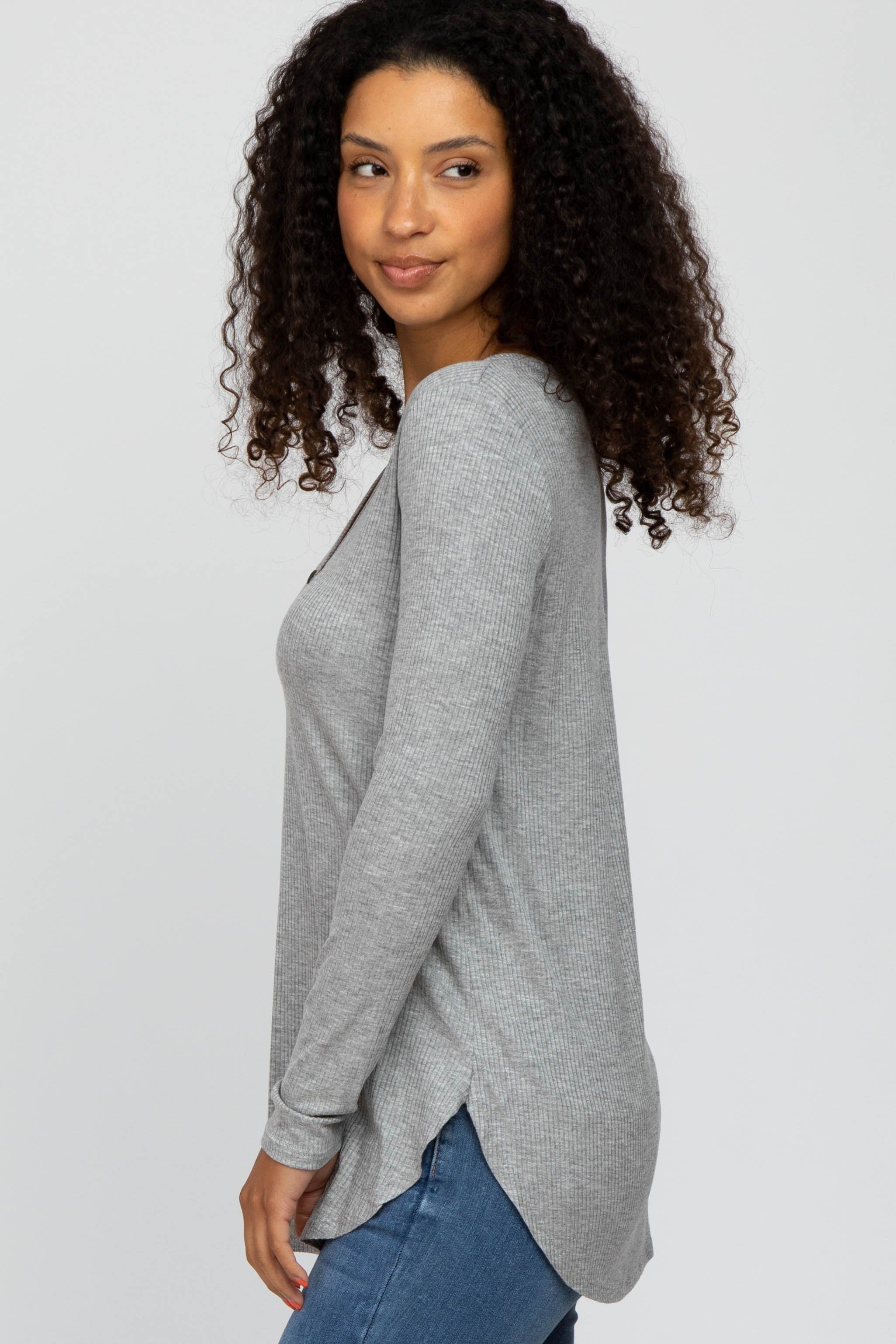 Heather Grey Button Accent Long Sleeve Top sold by Pinkblush product image thumbnail 2