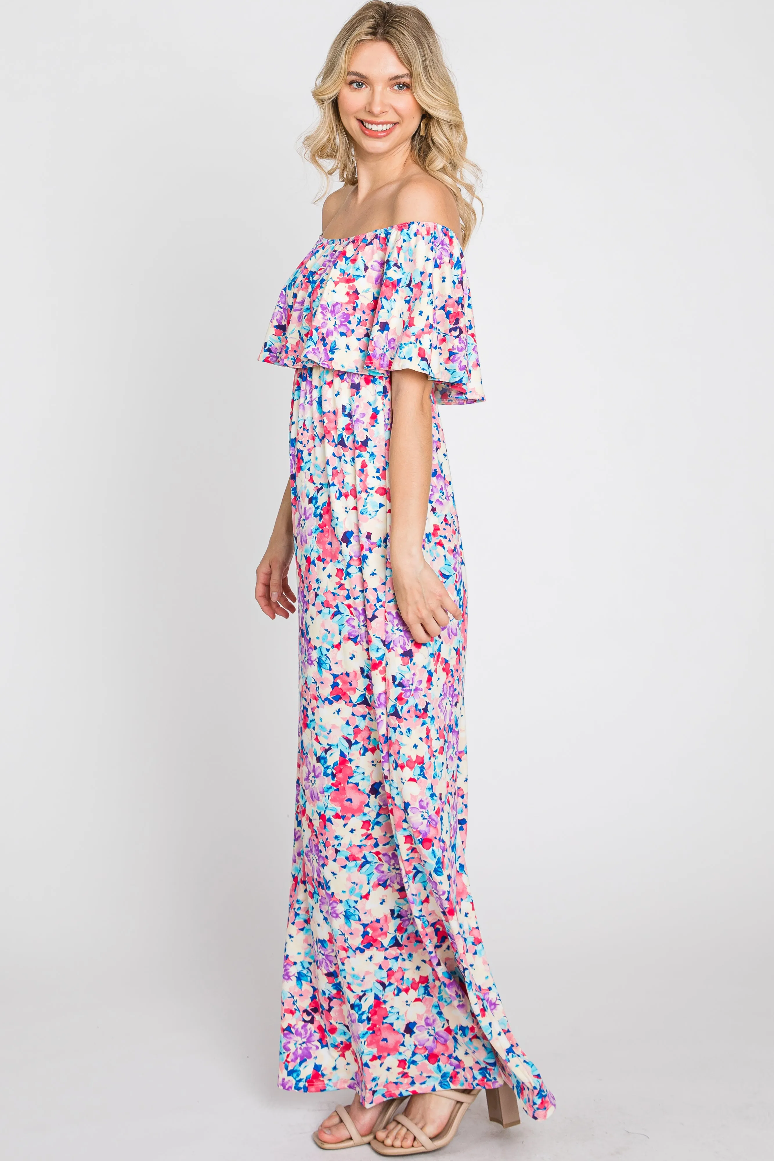 Pink Floral Off Shoulder Maxi Dress sold by Pinkblush product image thumbnail 5