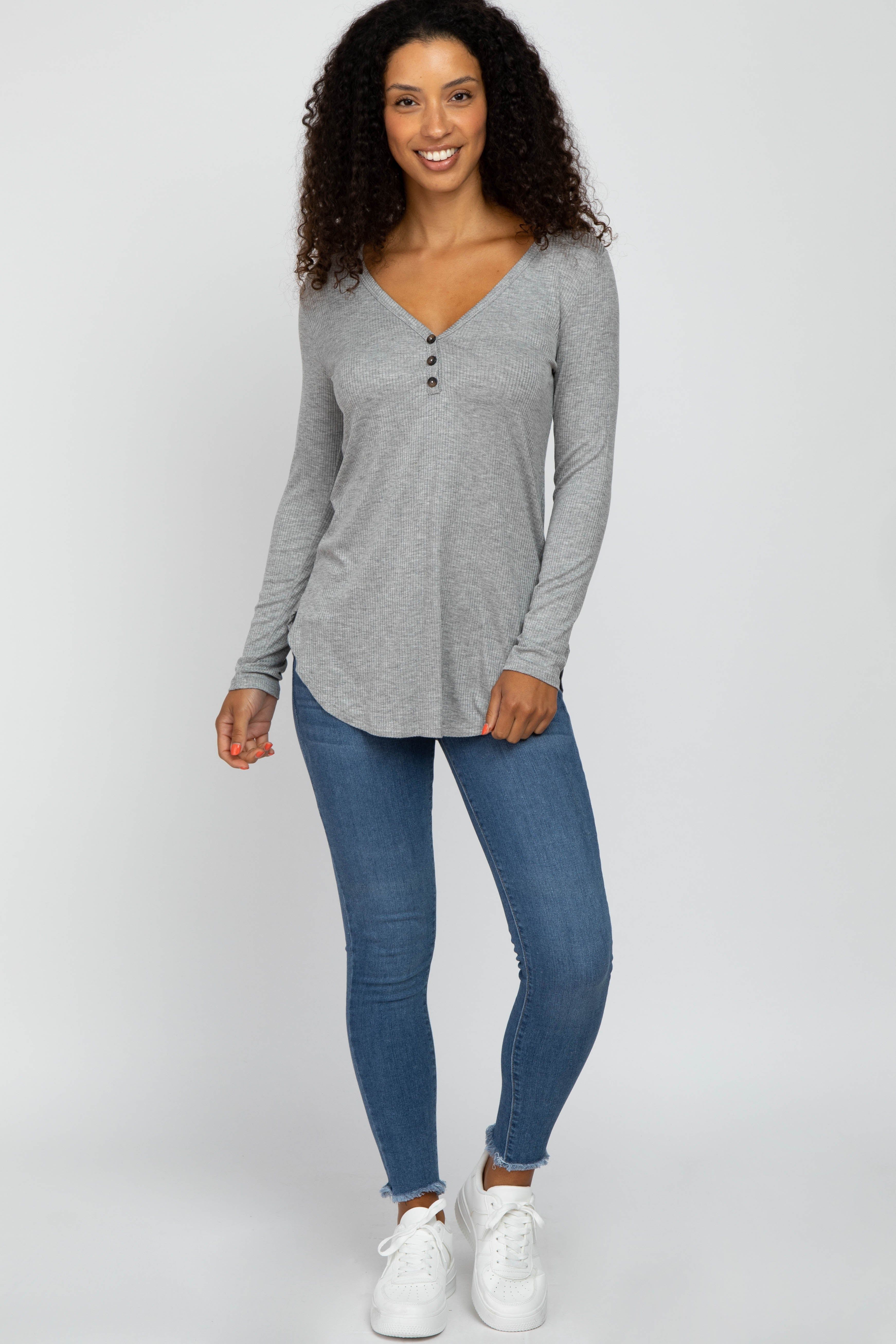 Heather Grey Button Accent Long Sleeve Top sold by Pinkblush product image thumbnail 4