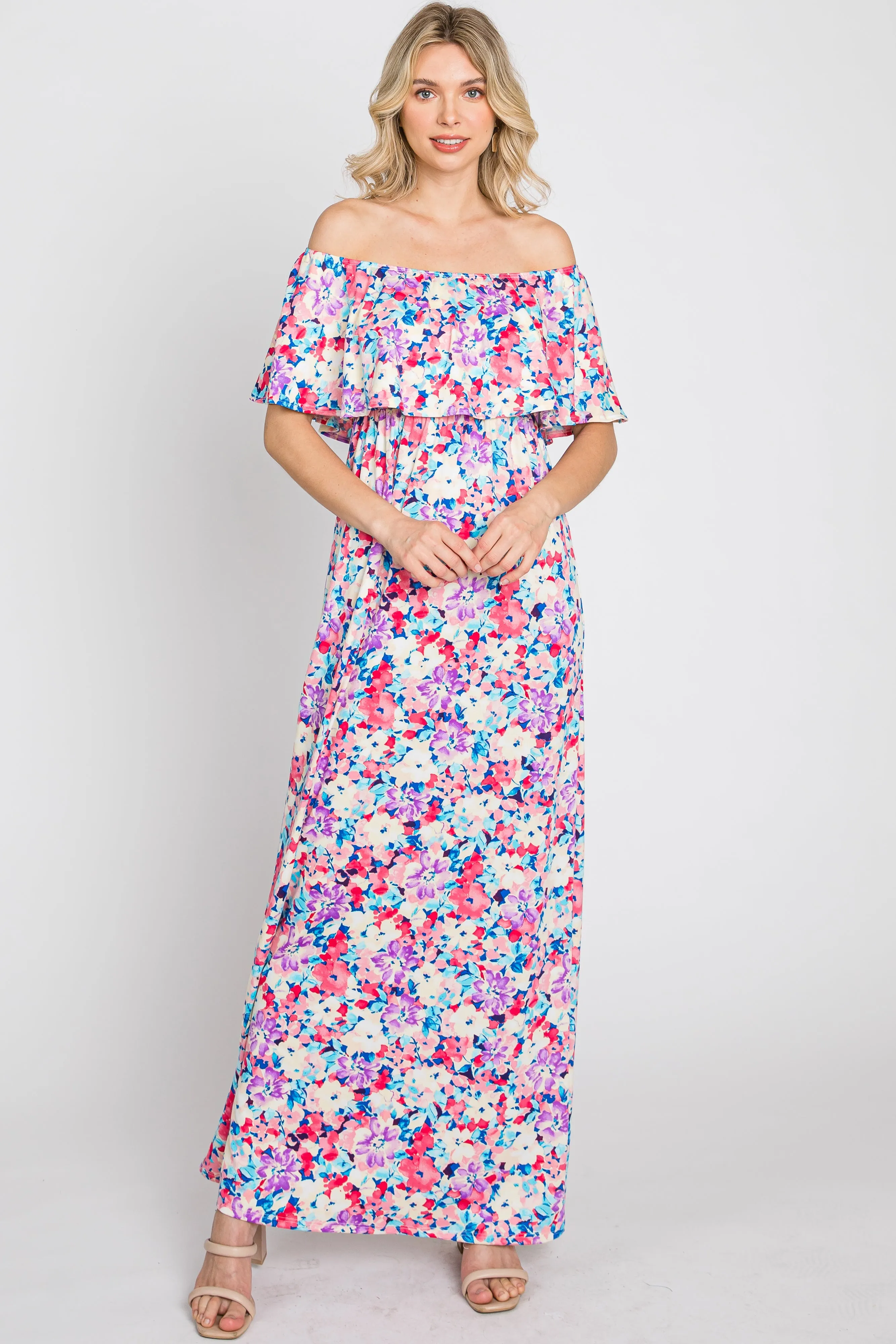 Pink Floral Off Shoulder Maxi Dress sold by Pinkblush product image thumbnail 4