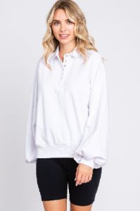 Ivory Collared Button Pullover sold by Pinkblush