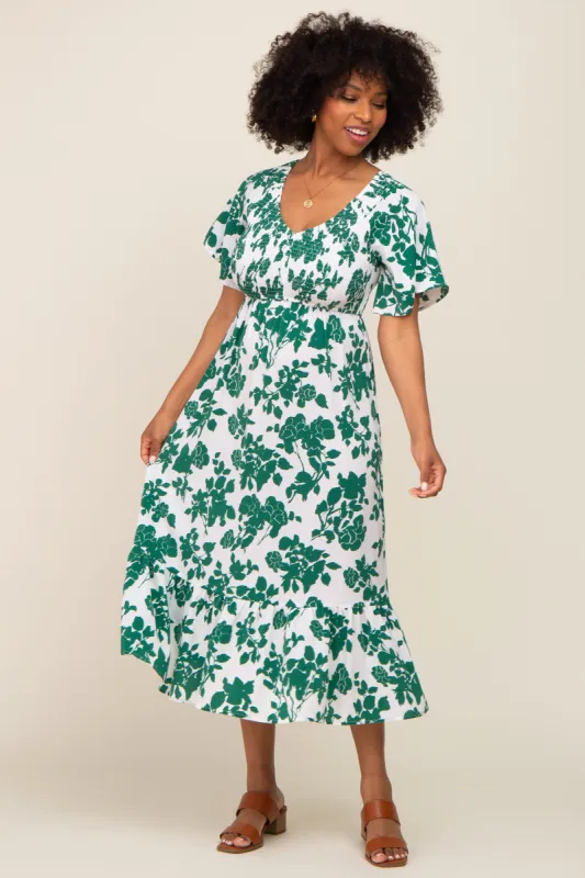 Green Floral Smocked Midi Dress sold by Pinkblush