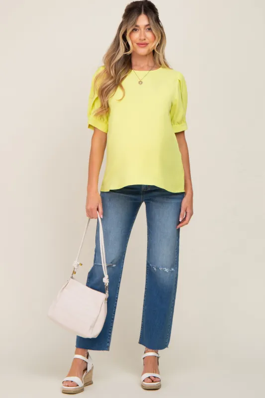 Yellow Puff Sleeve Maternity Blouse sold by Pinkblush