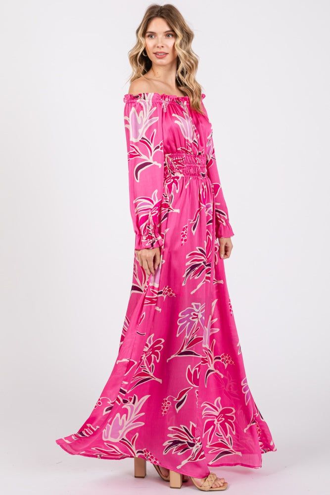 Fuchsia Floral Ruffle Neck Maxi Dress sold by Pinkblush product image thumbnail 2
