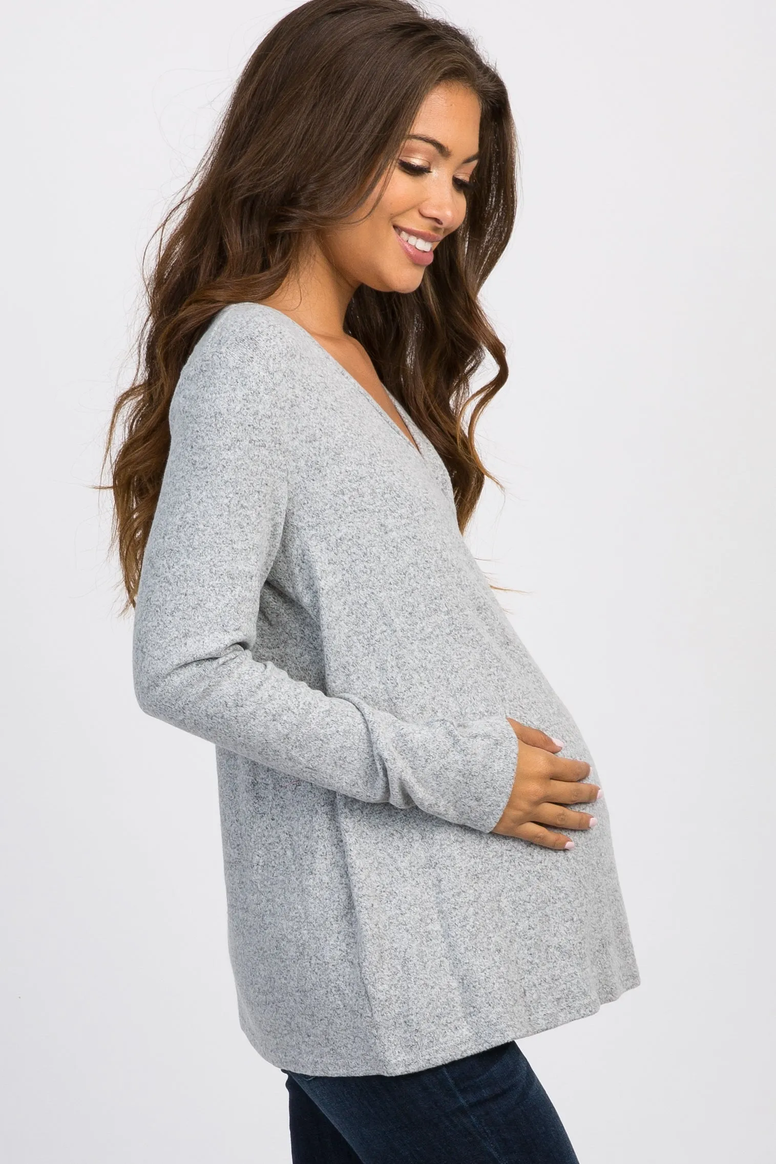 PinkBlush Heather Grey Knit Wrap Tie Maternity/Nursing Top sold by Pinkblush product image thumbnail 2