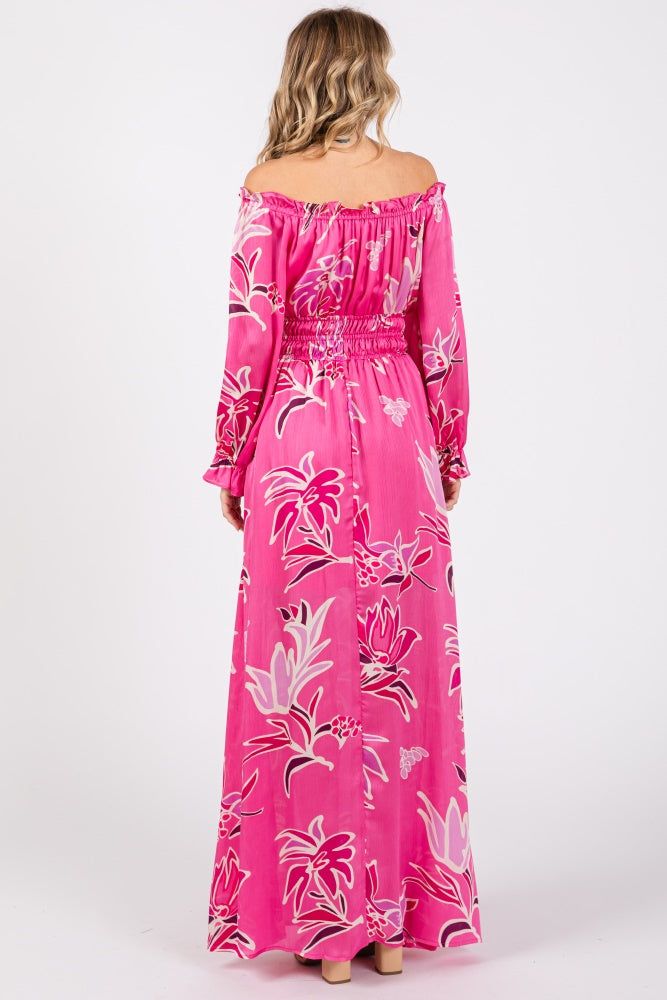 Fuchsia Floral Ruffle Neck Maxi Dress sold by Pinkblush product image thumbnail 3