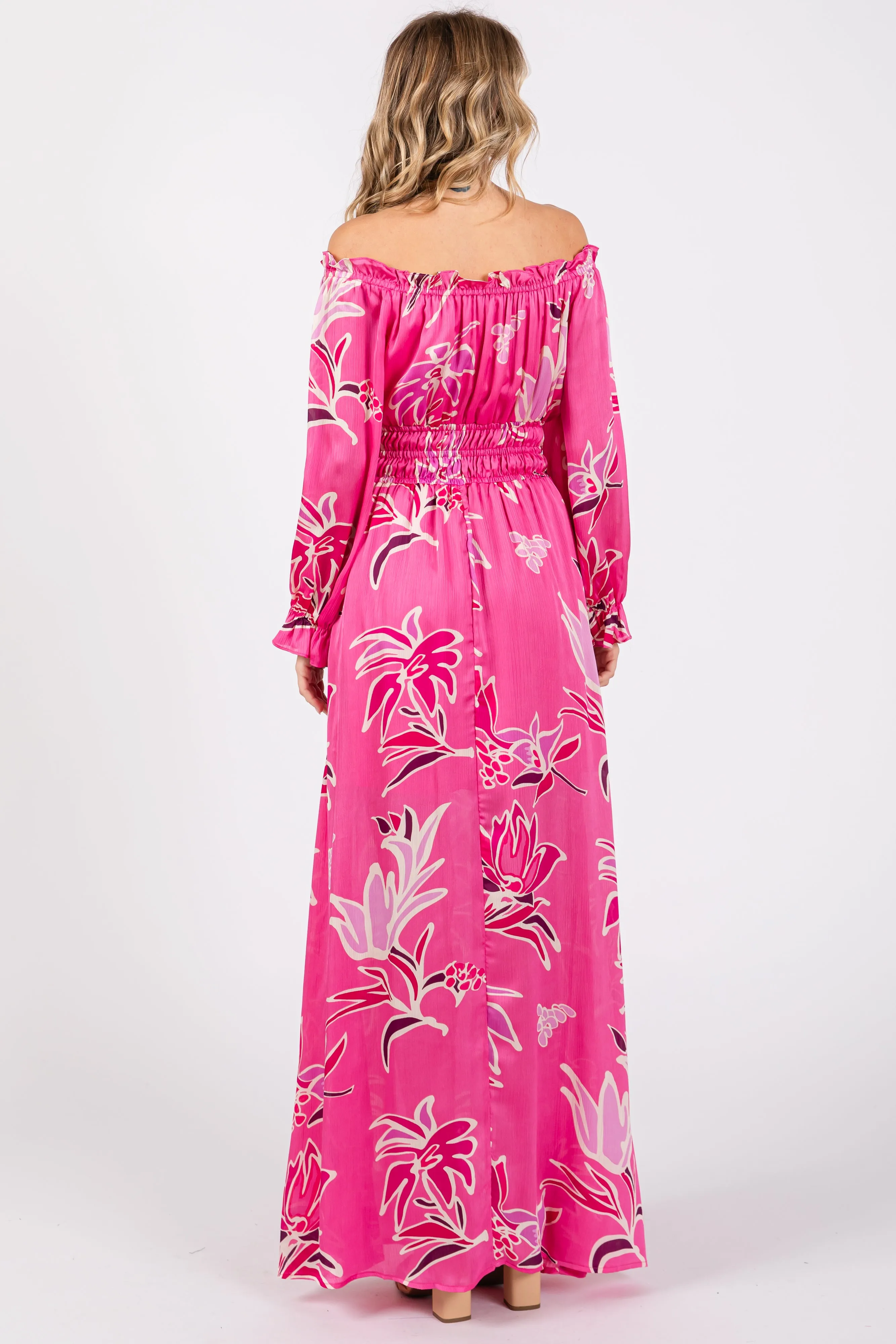 Fuchsia Floral Ruffle Neck Maxi Dress sold by Pinkblush product image thumbnail 3