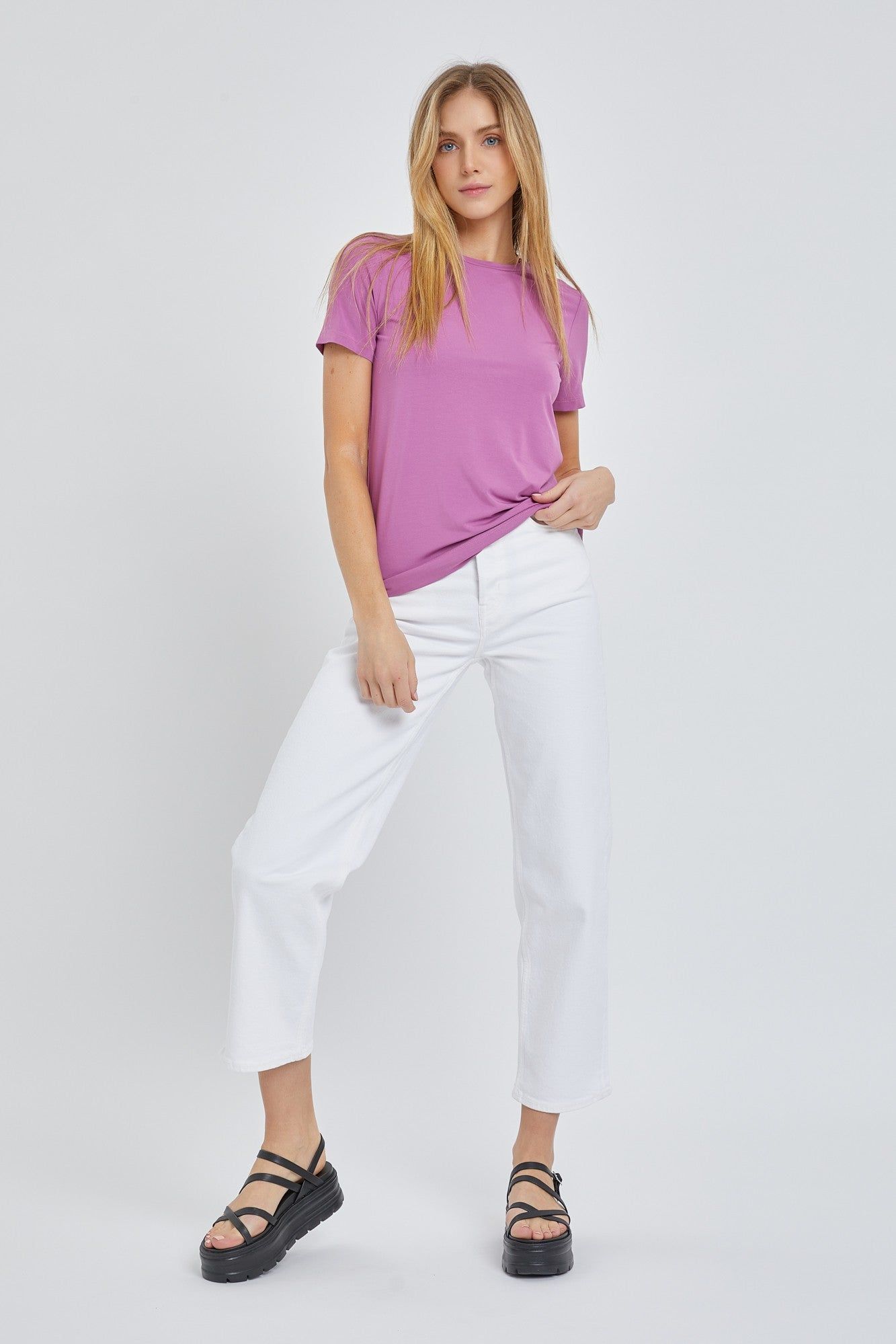 Purple Soft Knit Basic T-Shirt sold by Pinkblush