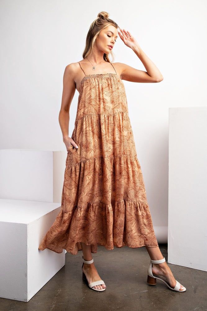 Latte Leaf Printed Tiered Cami Dress sold by Pinkblush