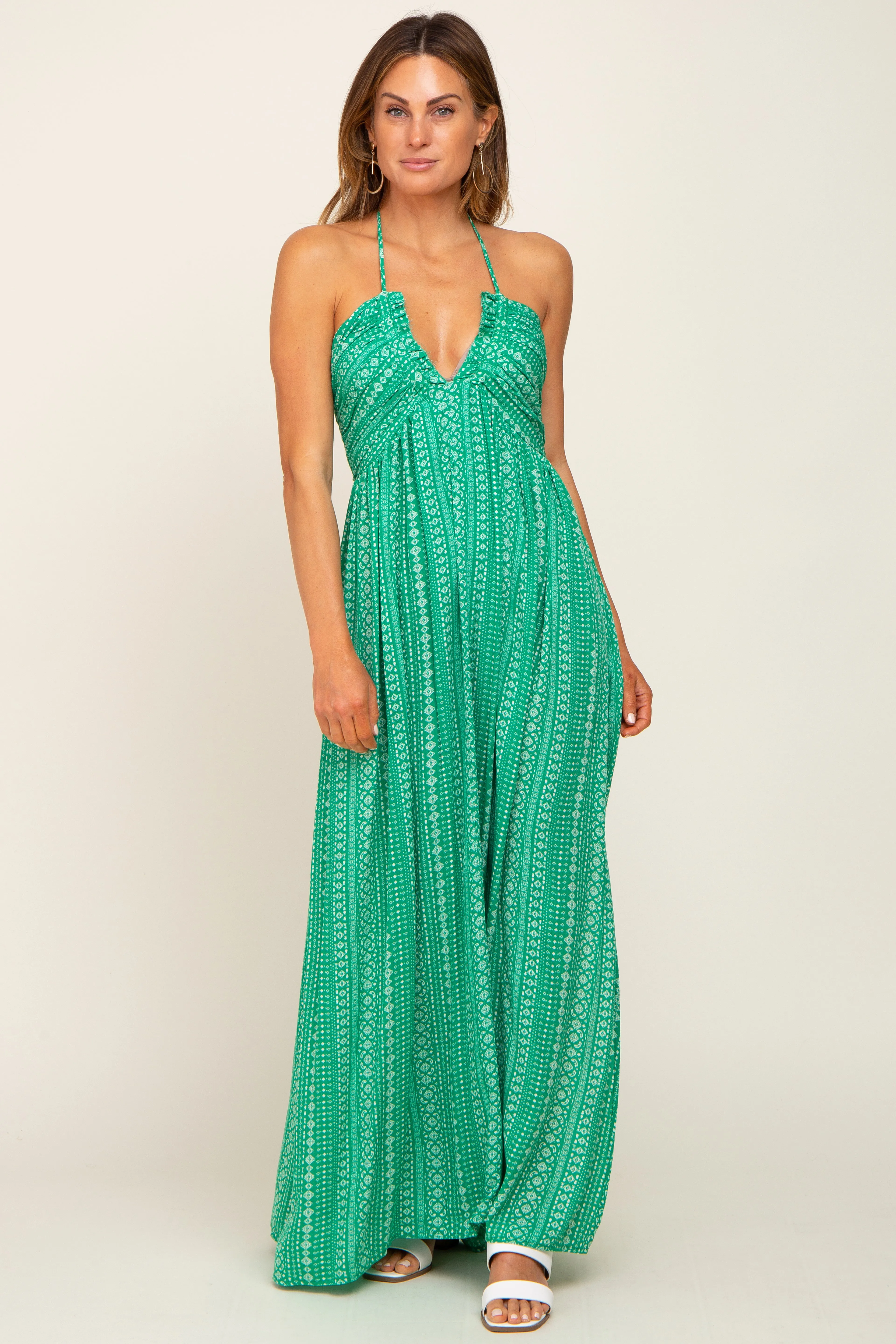 Green Halter Printed Side Slit Maxi Dress sold by Pinkblush product image thumbnail 4